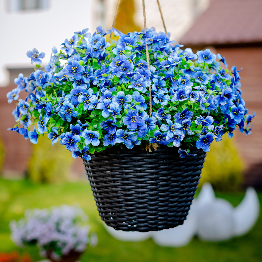 UV Resistant Blue Artificial Flowers: Outdoor Faux Shrubs
