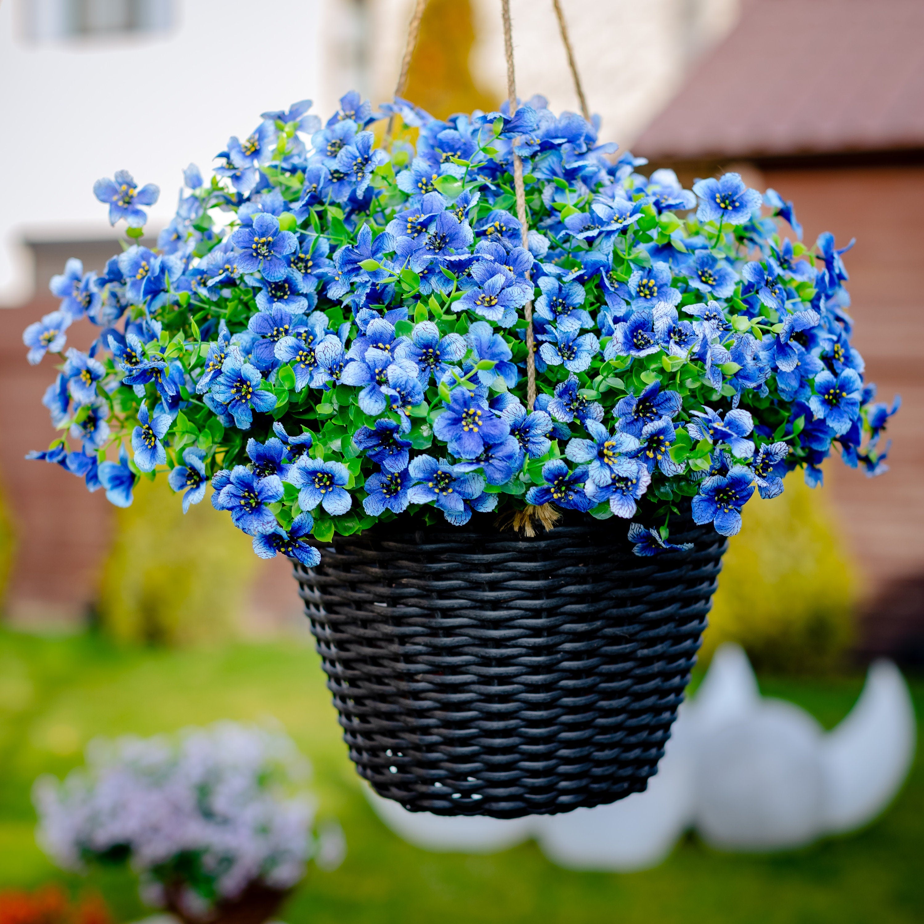 UV Resistant Blue Artificial Flowers: Outdoor Faux Shrubs