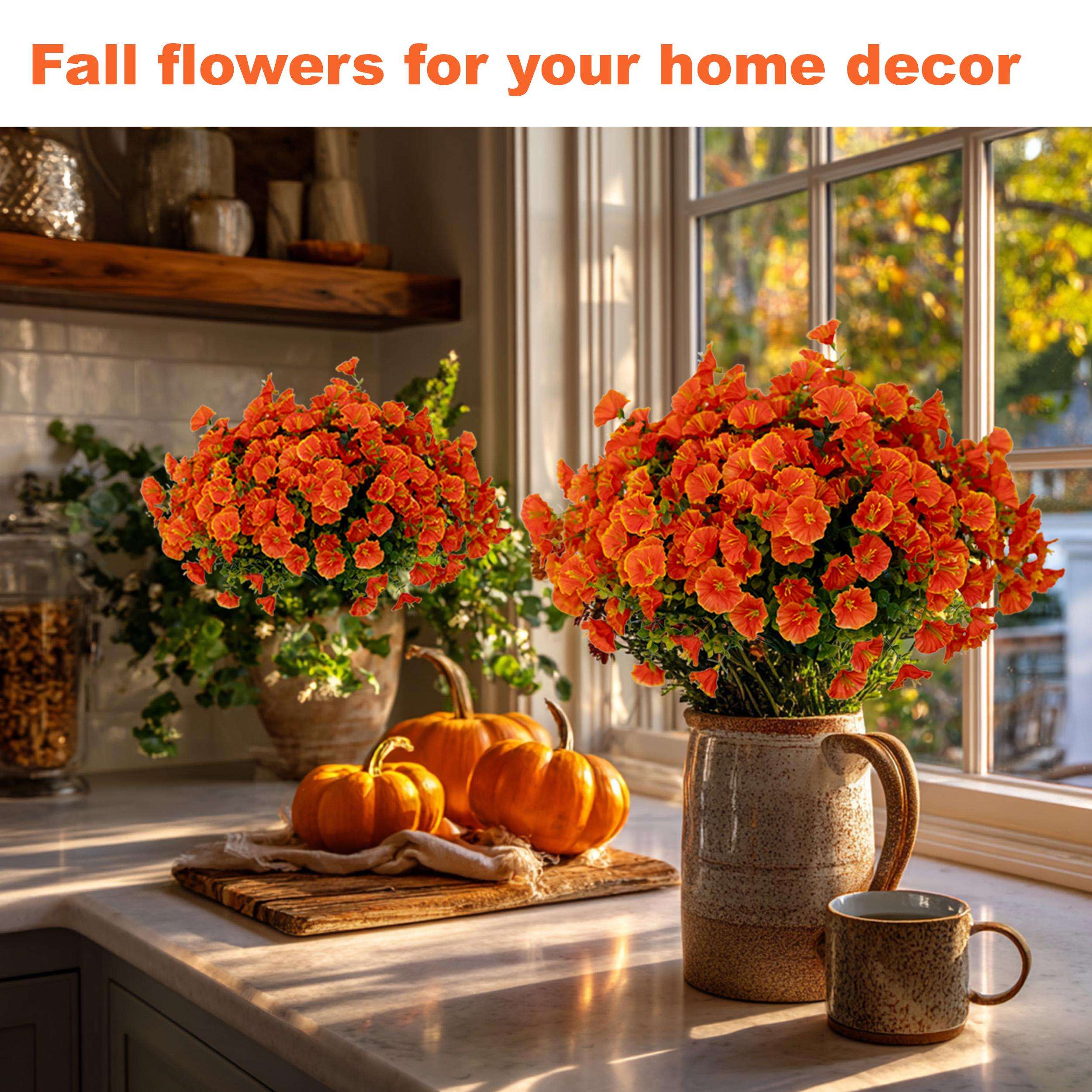 Artificial Mums Flowers: UV Resistant Outdoor Fall Decor - Orange Yellow