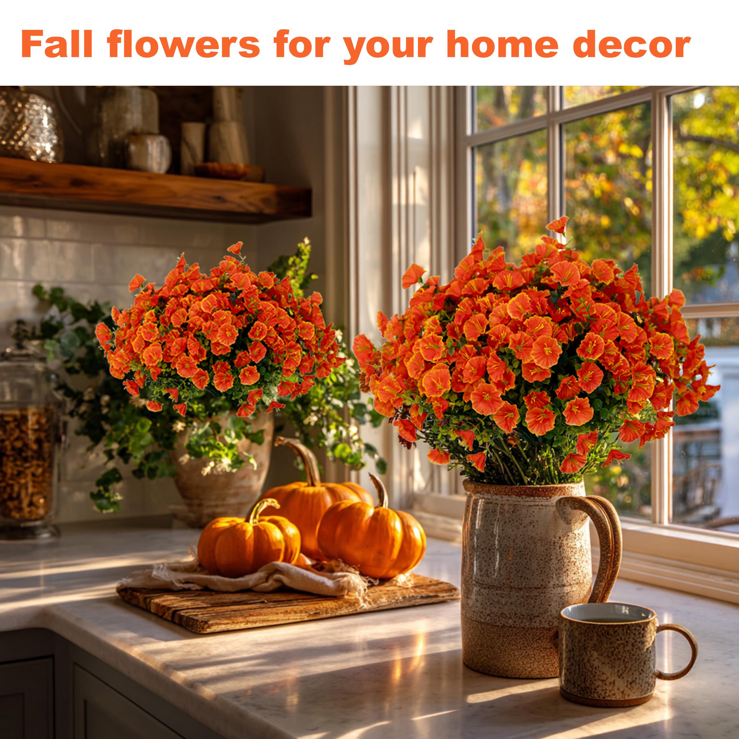 Artificial Mums Flowers: UV Resistant Outdoor Fall Decor - Orange Yellow