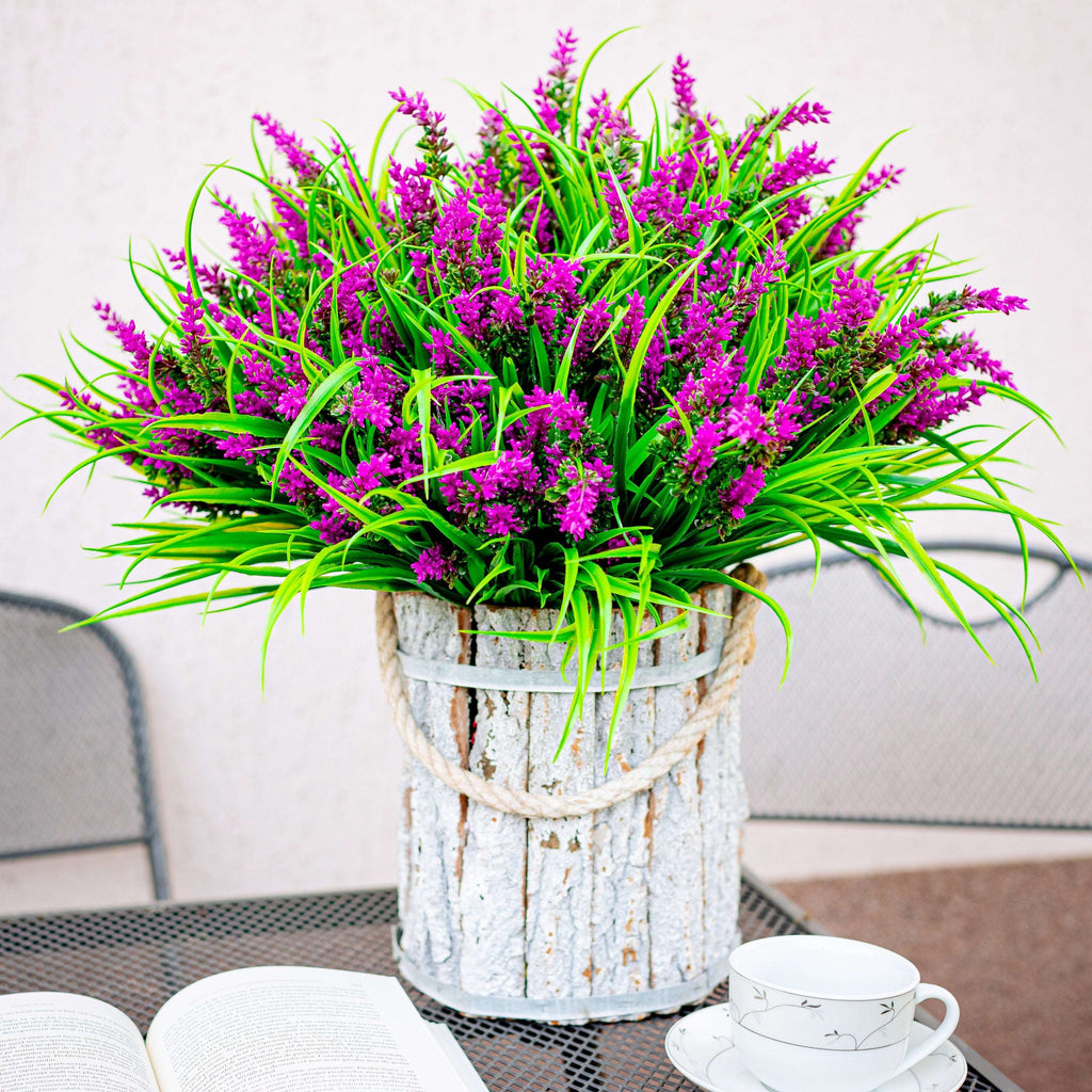 Artificial Lavender Flowers: UV Resistant Magenta Faux Shrubs - 20 Bundles