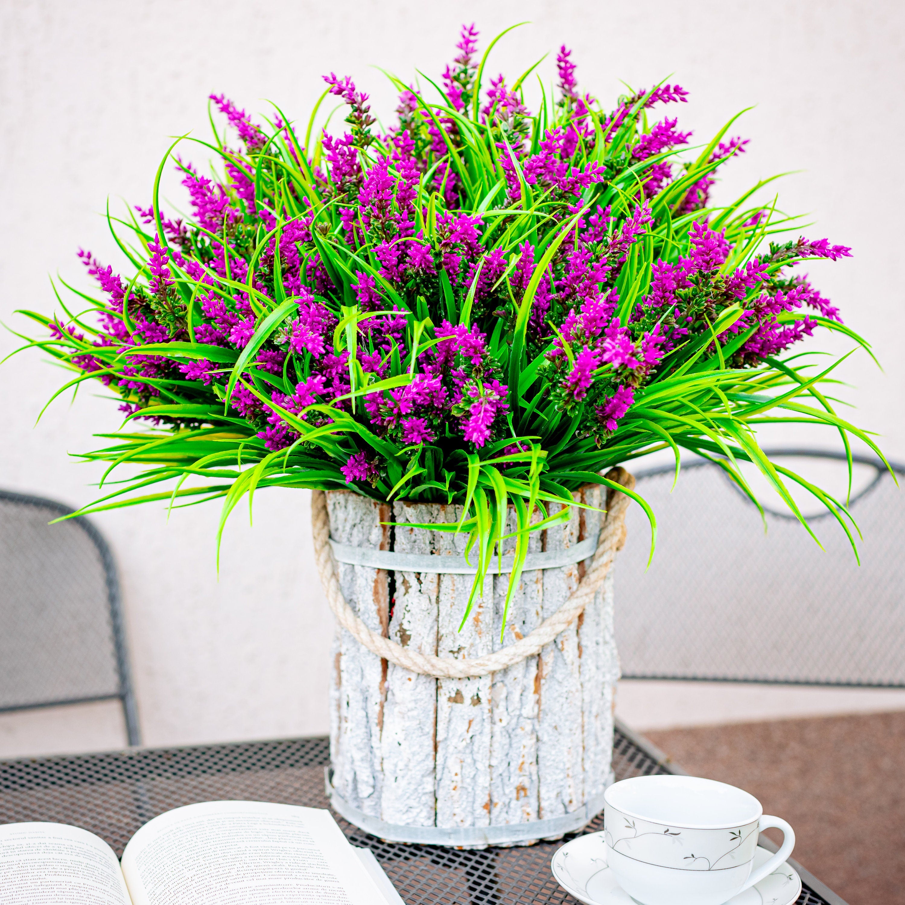 Artificial Lavender Flowers: UV Resistant Magenta Faux Shrubs - 20 Bundles