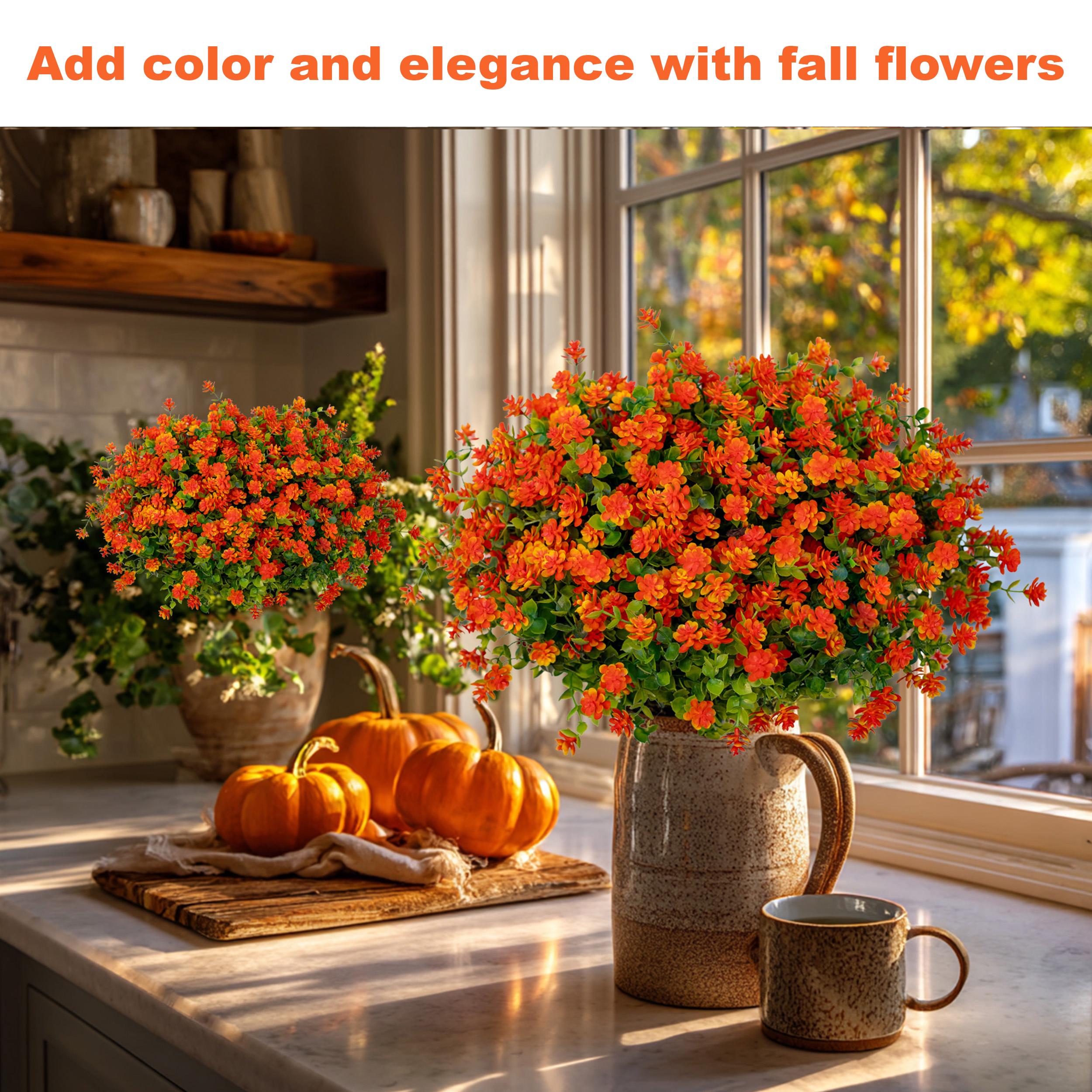 Artificial Mums Flowers: UV Resistant Orange Faux Shrubs