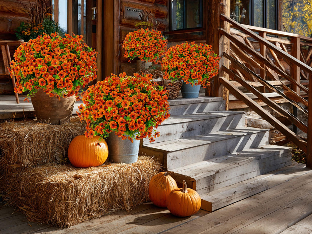 Artificial Mums Flowers: UV Resistant Outdoor Fall Decor - 16 Bundles