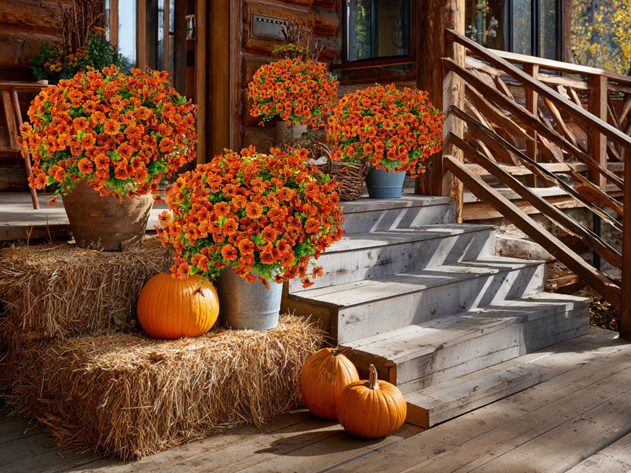 Artificial Mums Flowers: UV Resistant Outdoor Fall Decor - 16 Bundles