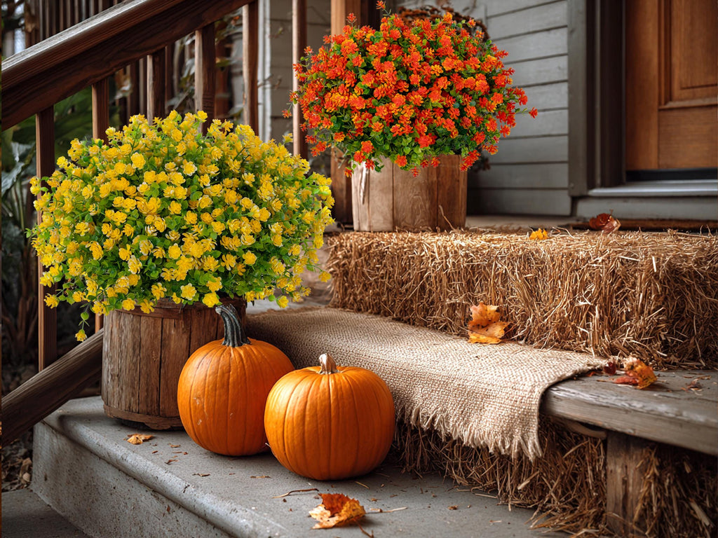 Yellow Artificial Flowers: UV Resistant Outdoor Faux Shrubs - 24 Bundles