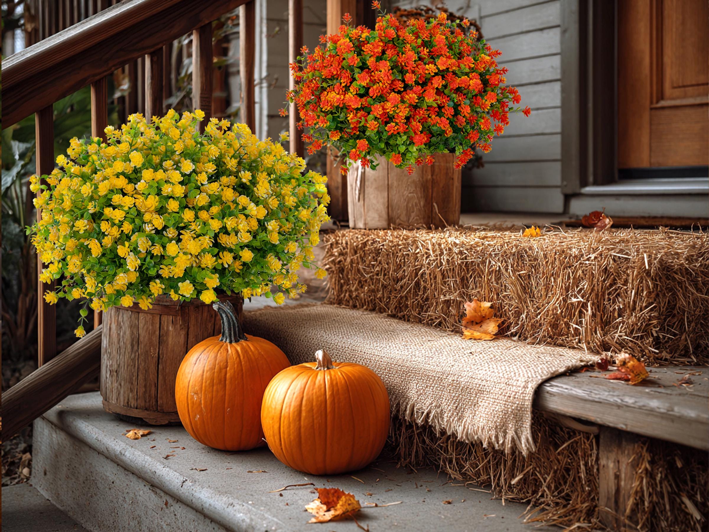 Yellow Artificial Flowers: UV Resistant Outdoor Faux Shrubs - 24 Bundles
