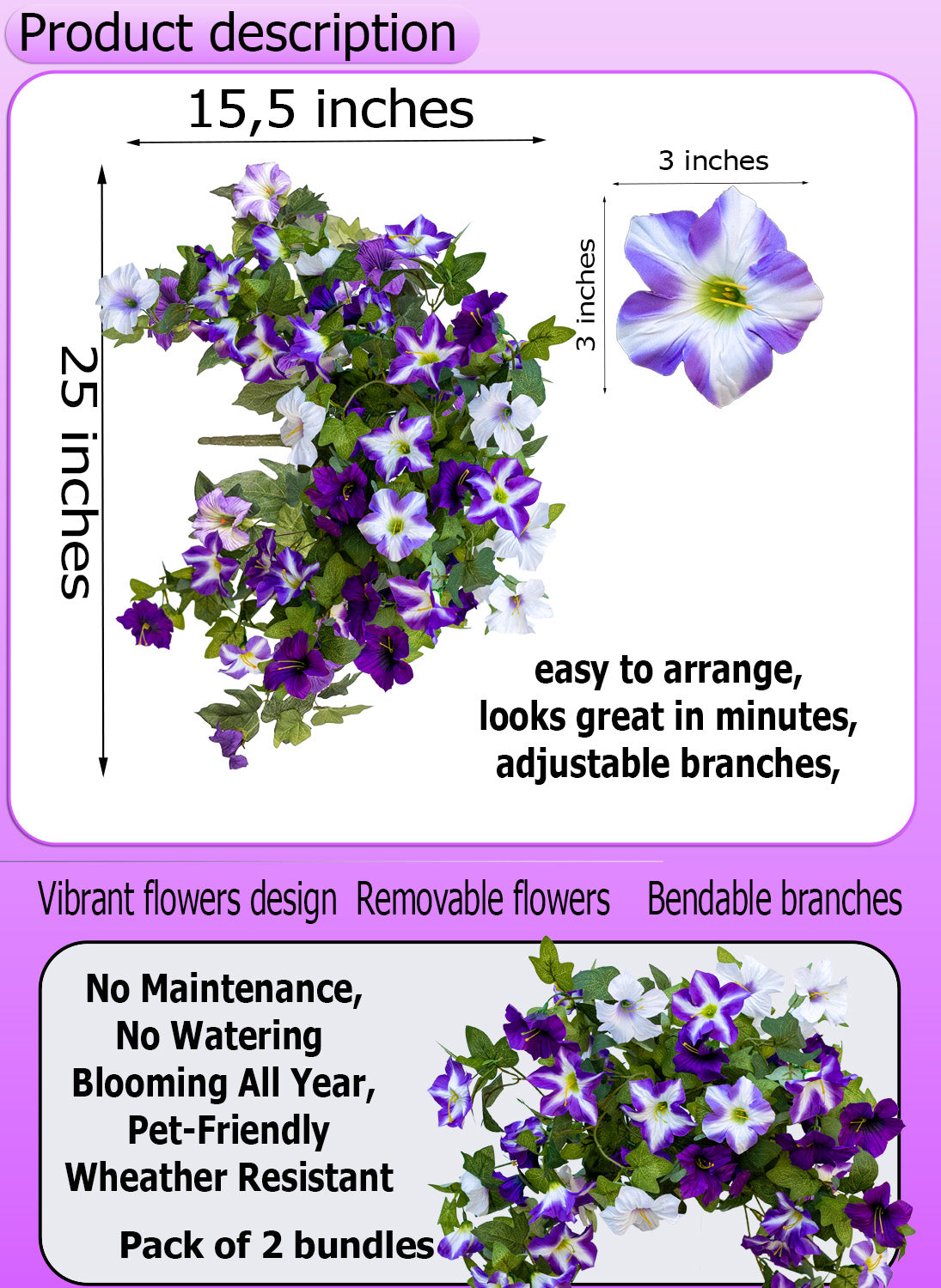 Artificial Petunias Fuchsia Lotus: UV Resistant Outdoor Silk Flowers