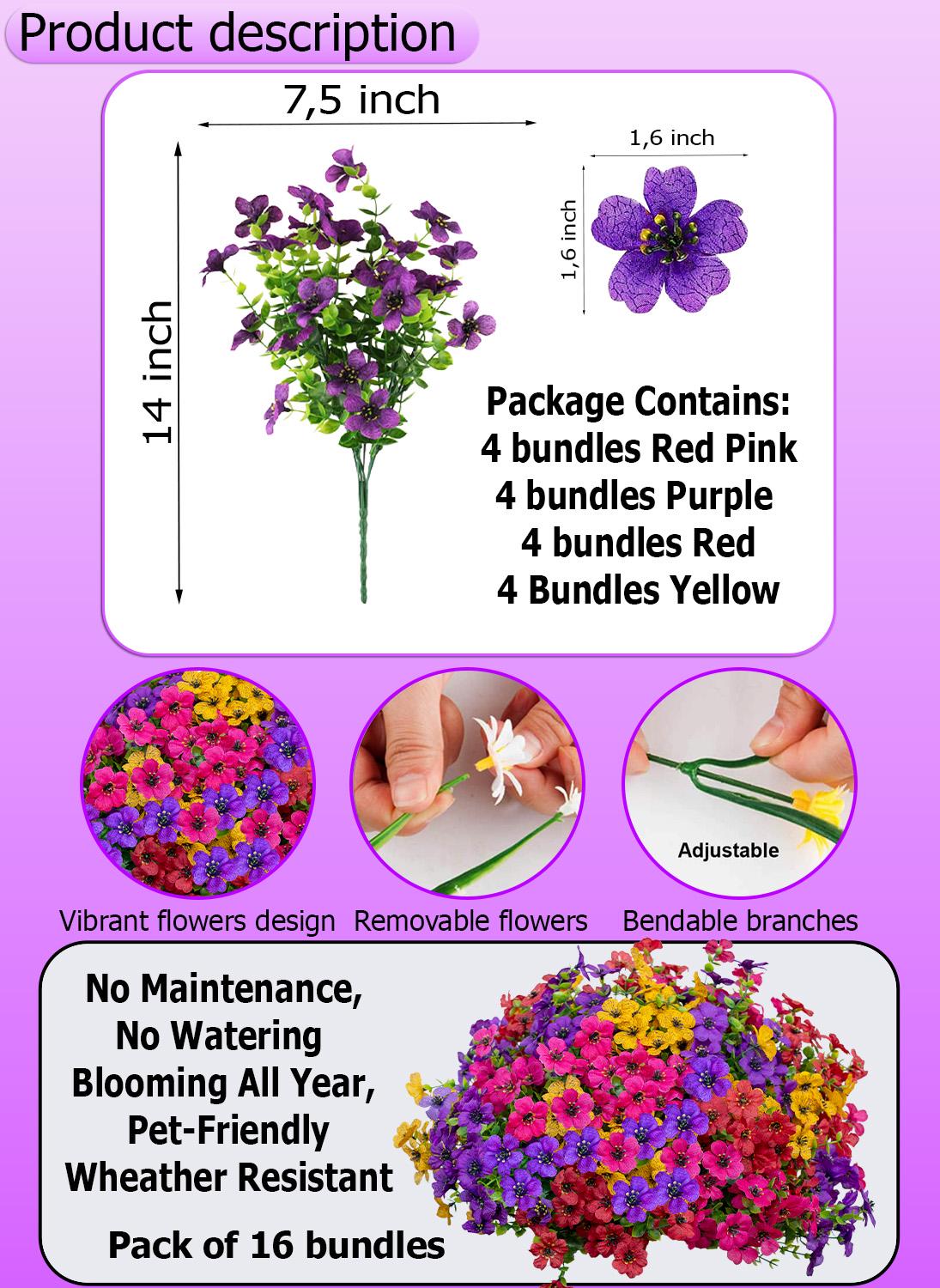 UV Resistant Artificial Flowers - Colorful Outdoor Faux Greenery