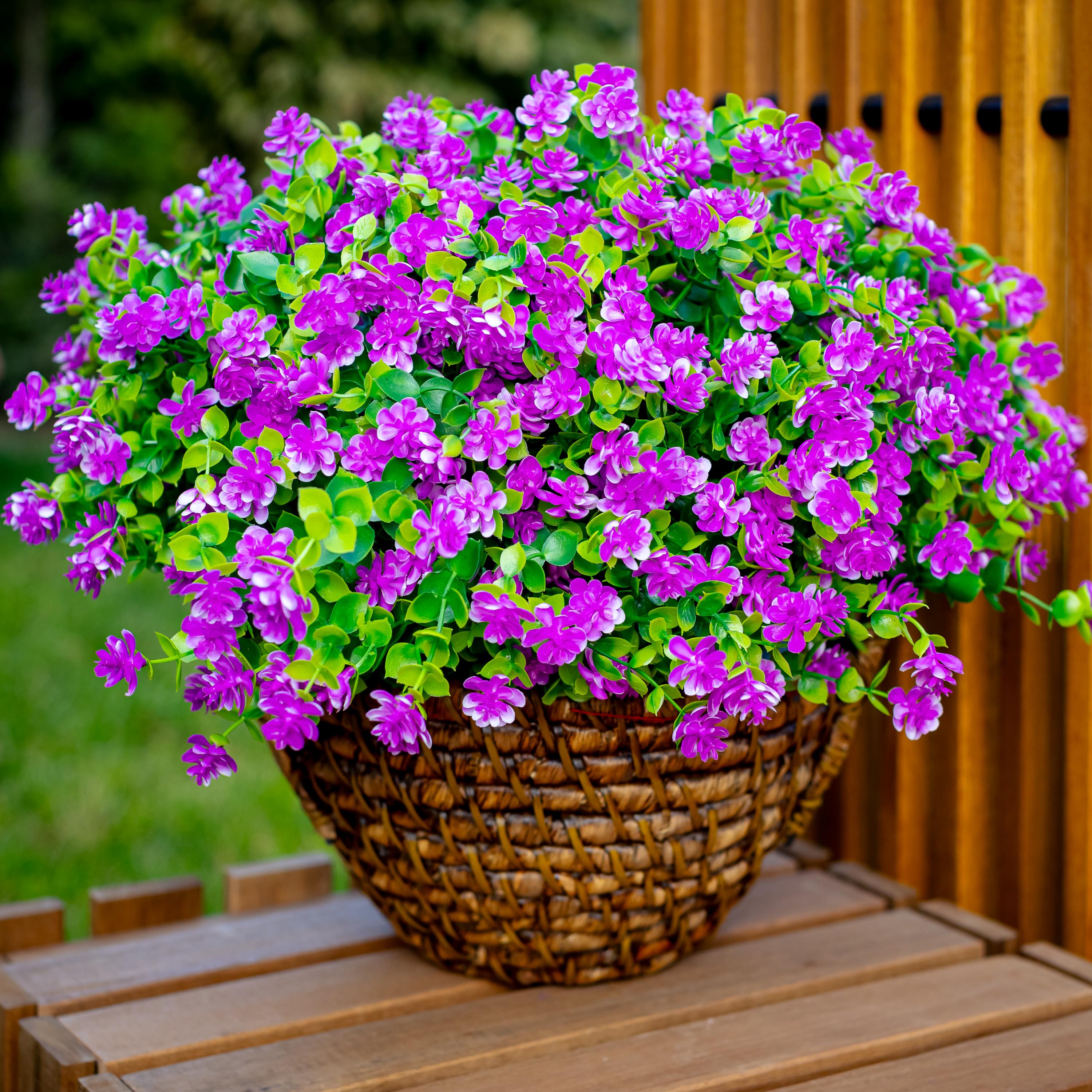 UV Resistant Magenta Artificial Flowers: Outdoor Greenery Shrubs