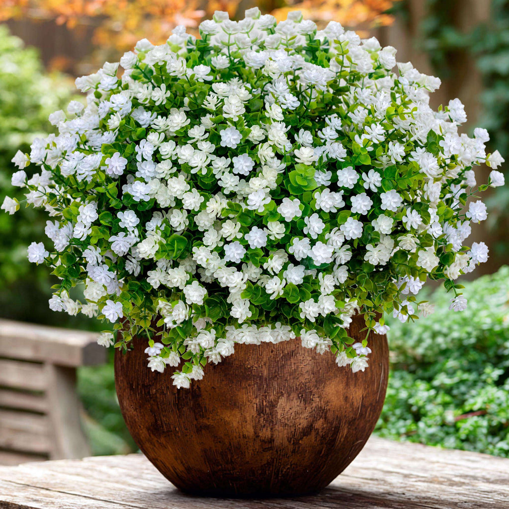 UV Resistant Artificial Flowers: 12 Bundles White Faux Outdoor Flowers