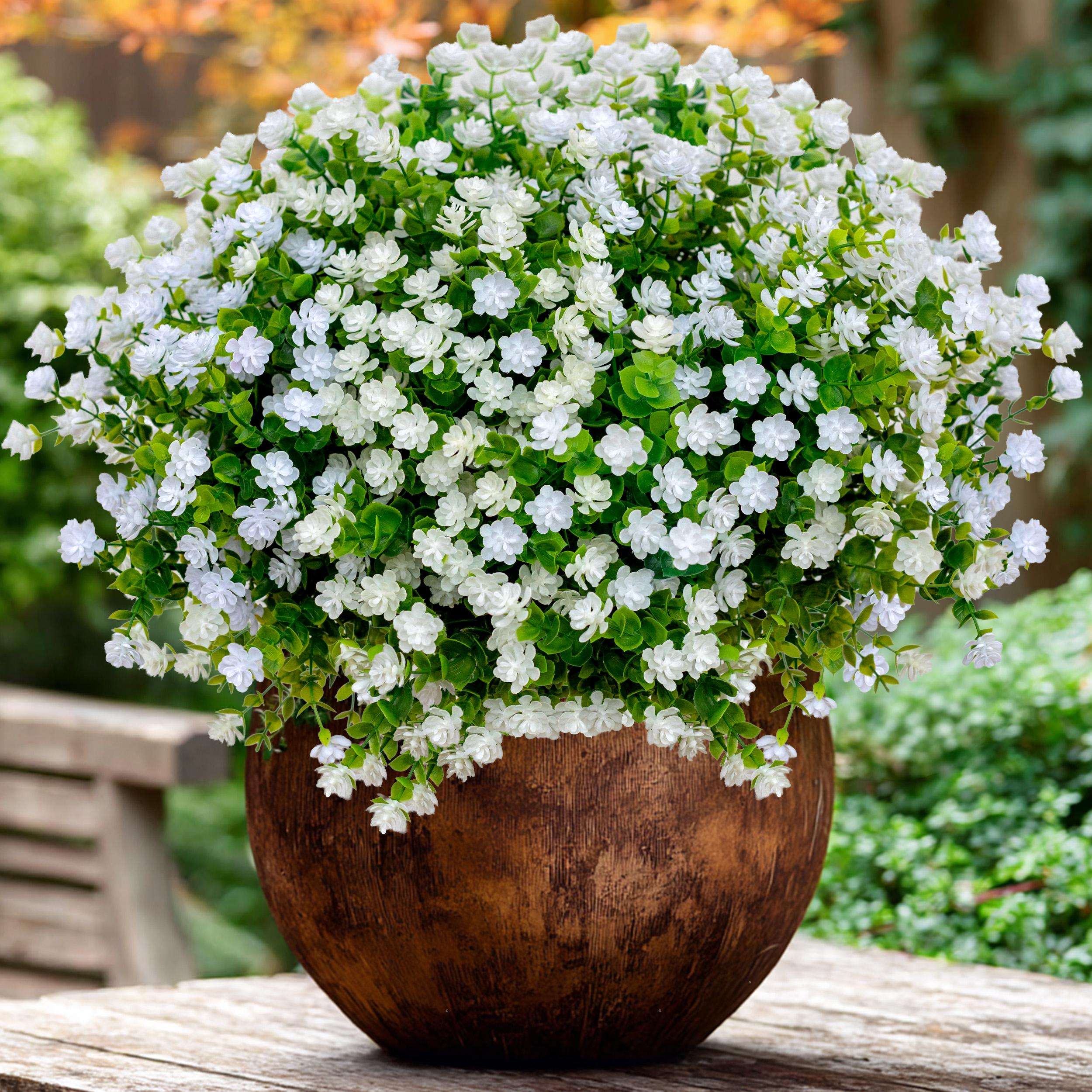 UV Resistant Artificial Flowers: 12 Bundles White Faux Outdoor Flowers