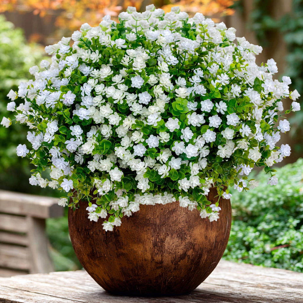UV Resistant Artificial Flowers: 12 Bundles White Faux Outdoor Flowers
