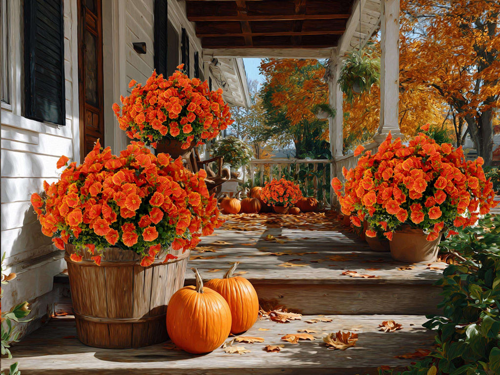 Artificial Mums Flowers: UV Resistant Outdoor Fall Decor - Orange Yellow