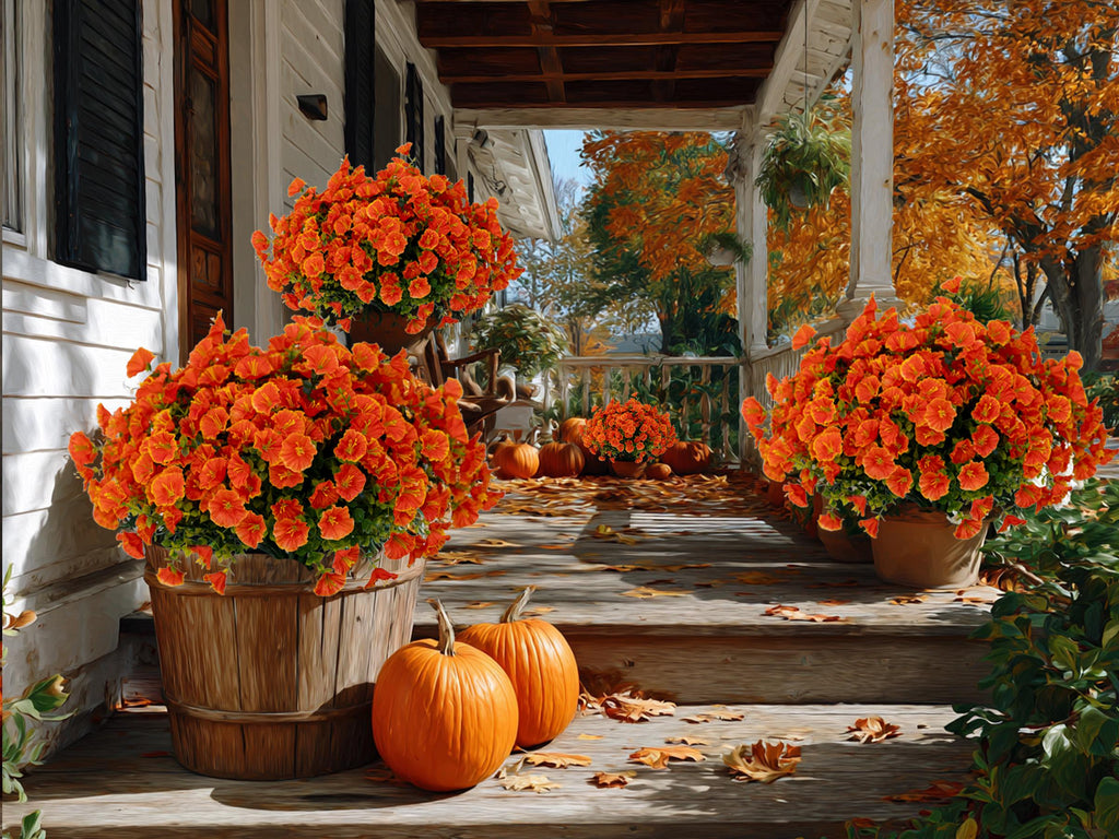 Artificial Mums Flowers: UV Resistant Outdoor Fall Decor - Orange Yellow