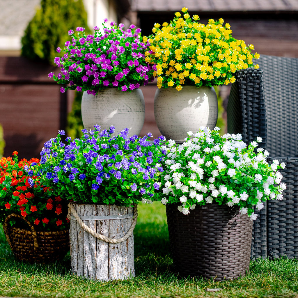UV Resistant Artificial Flowers: 12 Bundles White Faux Outdoor Flowers