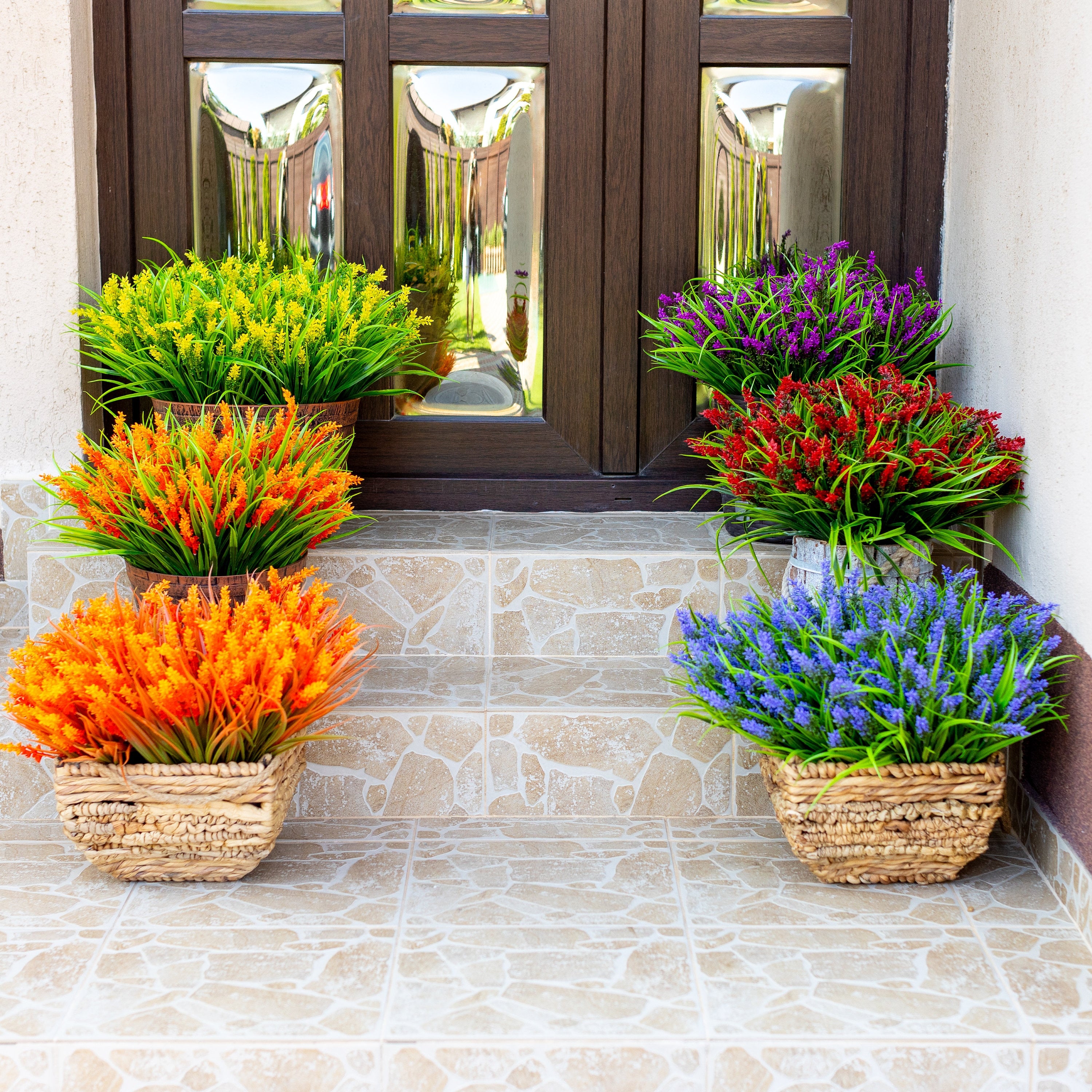 UV Resistant Artificial Lavender: Outdoor Purple Faux Shrubs