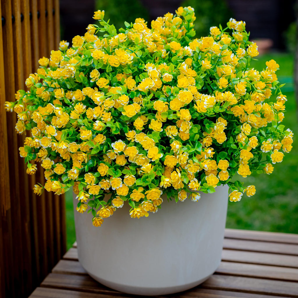 Yellow Artificial Flowers: UV Resistant Outdoor Faux Shrubs - 24 Bundles