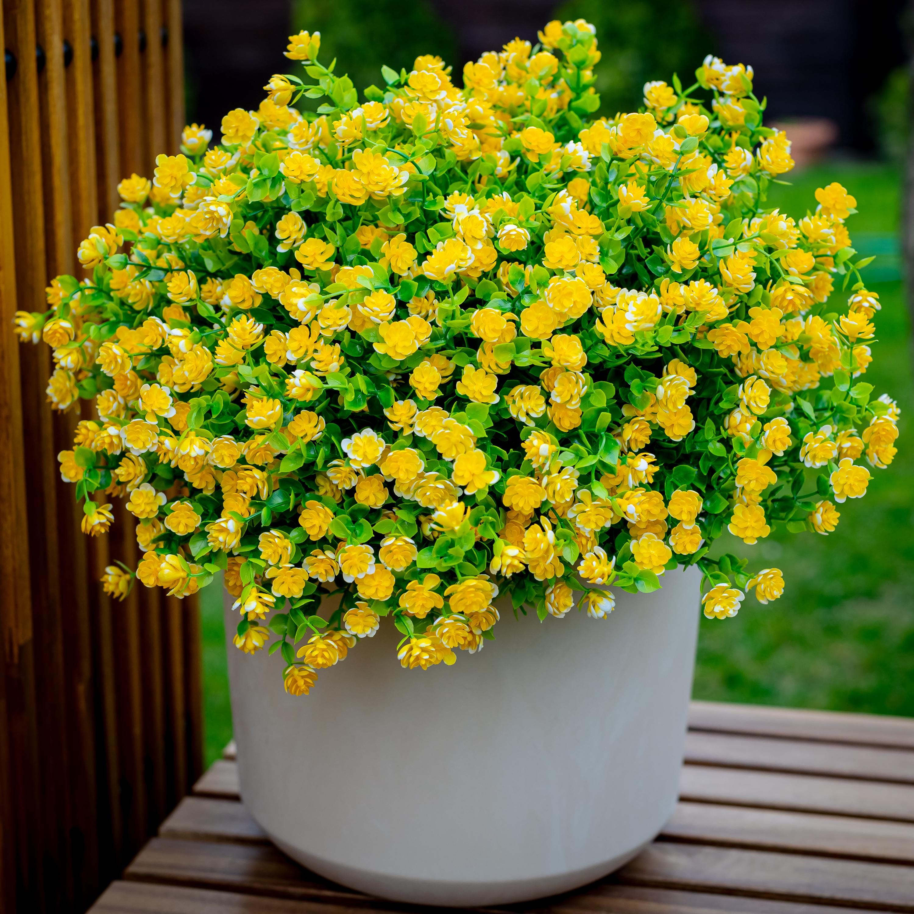 Yellow Artificial Flowers: UV Resistant Outdoor Faux Shrubs - 24 Bundles
