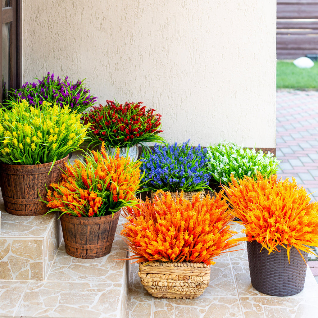 UV Resistant Red Orange Artificial Lavender: Outdoor Fake Flowers