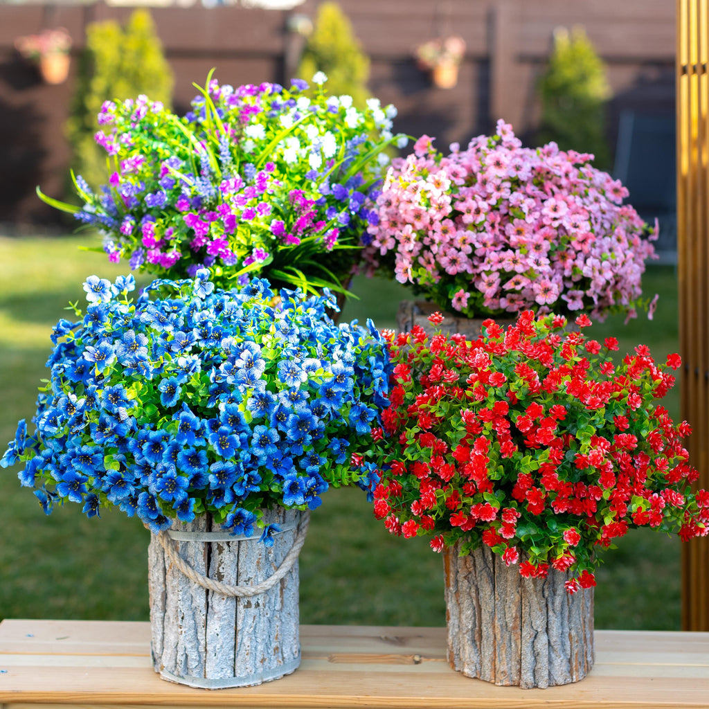 UV Resistant Red Artificial Flowers: Outdoor Faux Shrubs, No Fade - 24 Bundles