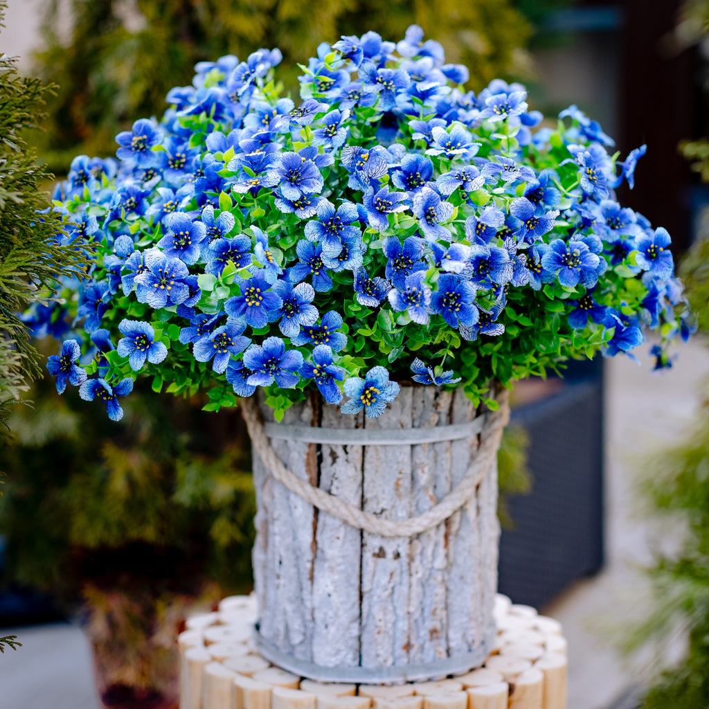 UV Resistant Blue Artificial Flowers: Outdoor Faux Shrubs