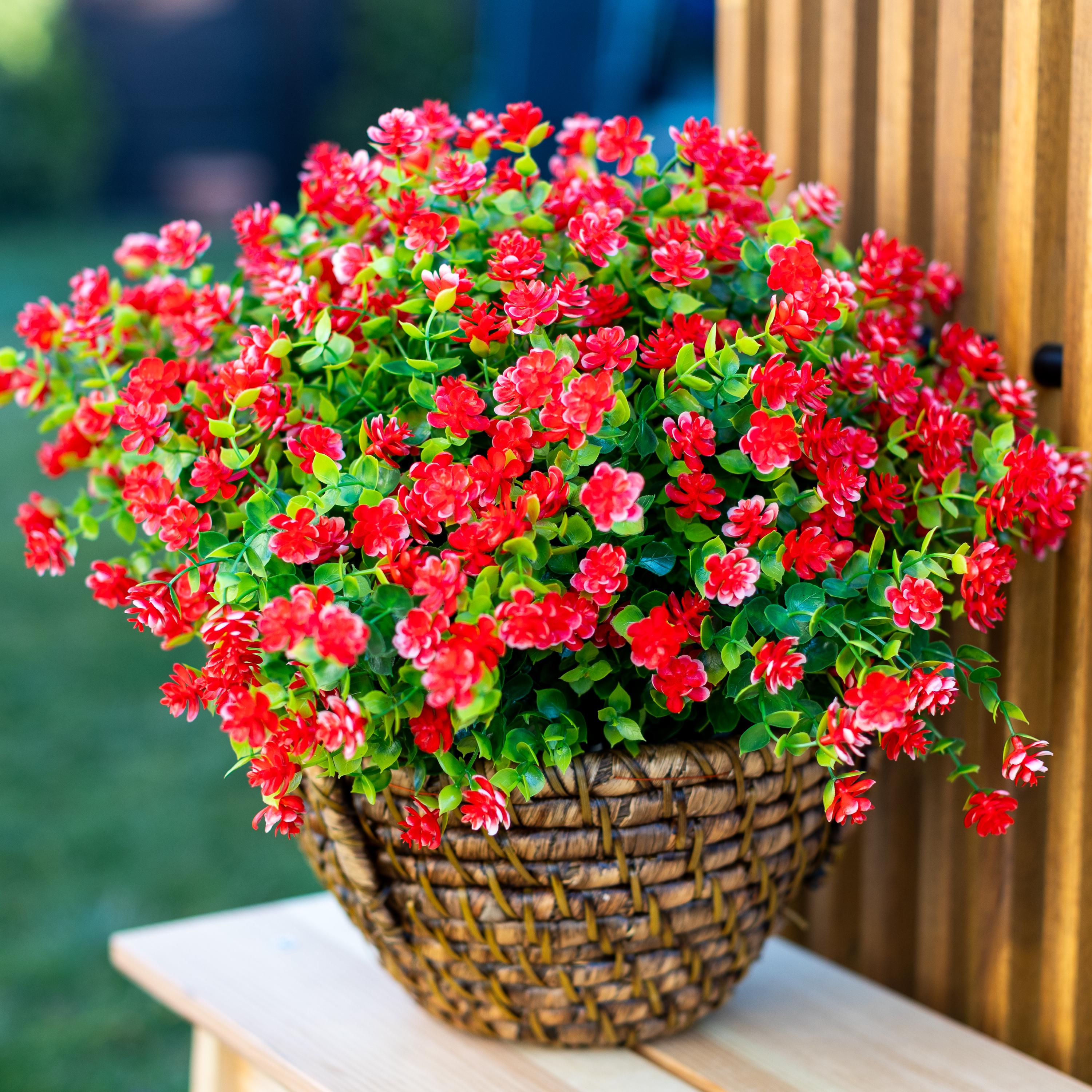 UV Resistant Red Artificial Flowers: Outdoor Faux Shrubs, No Fade - 24 Bundles