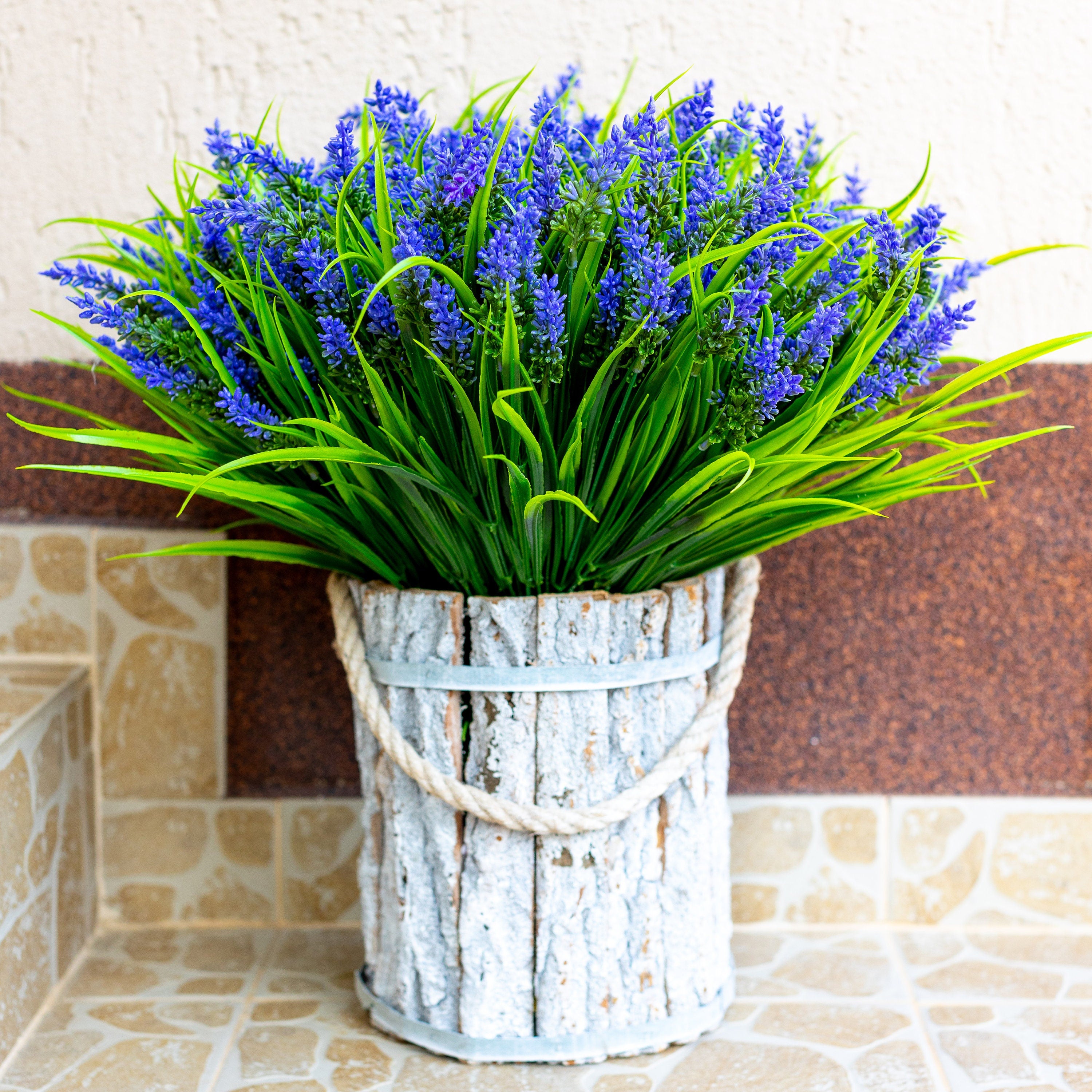 UV Resistant Artificial Lavender: Outdoor Purple Faux Shrubs