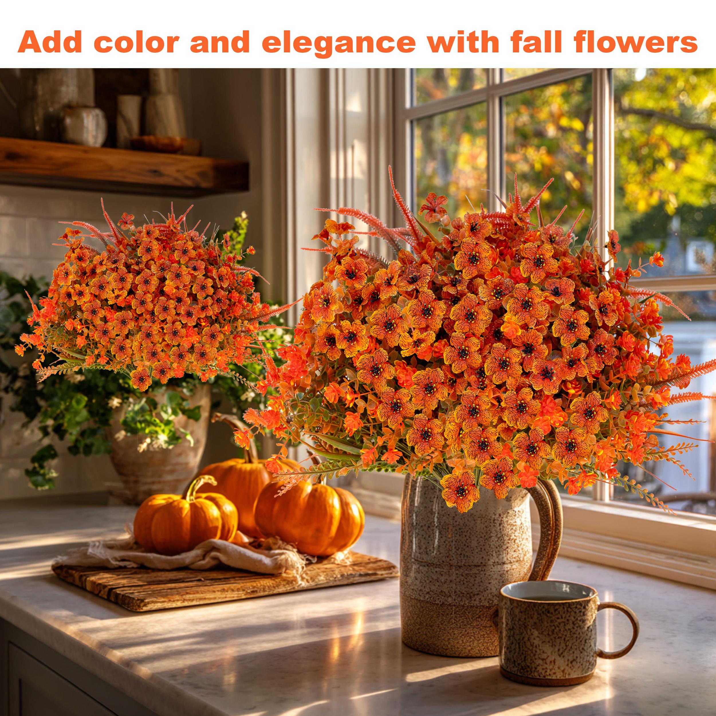 Artificial Mums Flowers: UV Resistant Outdoor Fall Decor - Orange & Green