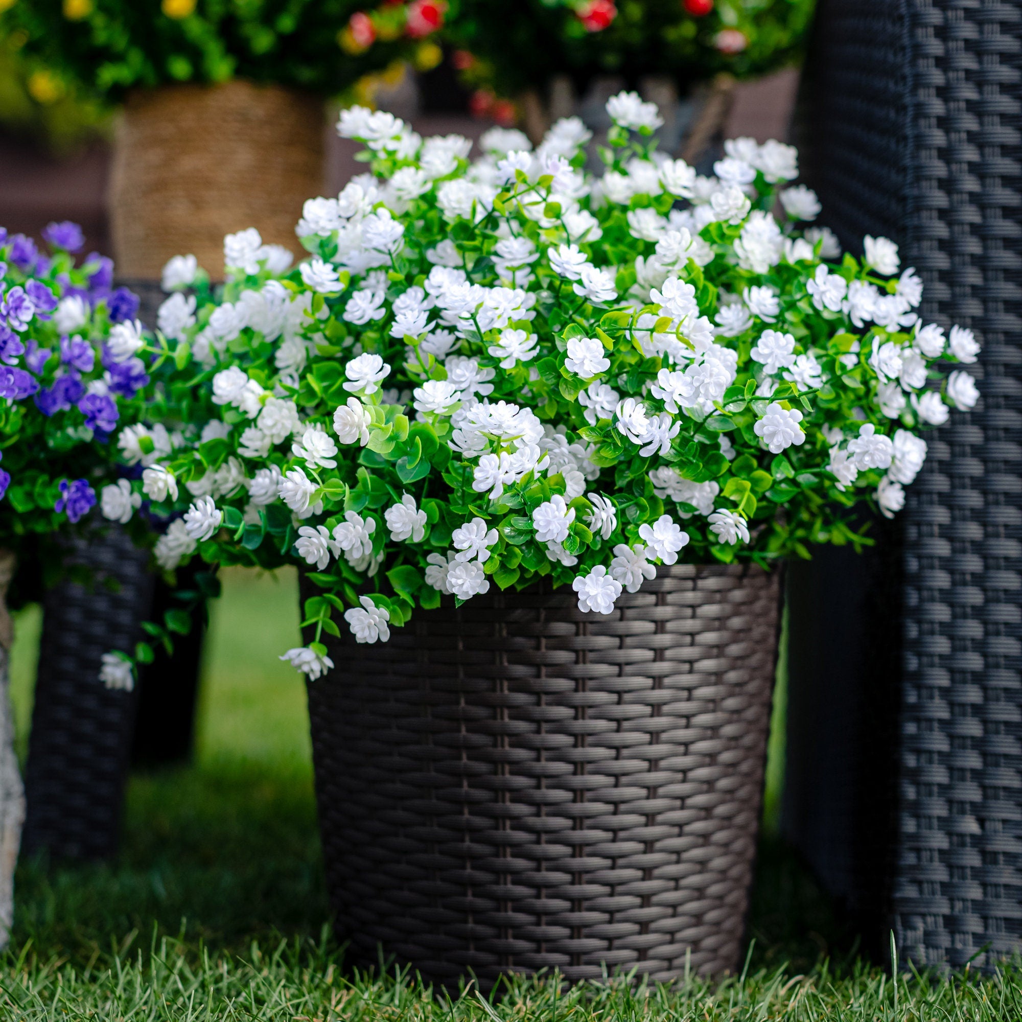 UV Resistant Artificial Flowers: 12 Bundles White Faux Outdoor Flowers