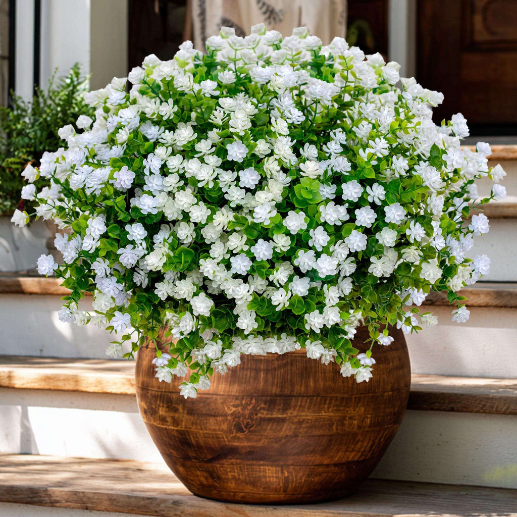UV Resistant Artificial Flowers: 12 Bundles White Faux Outdoor Flowers