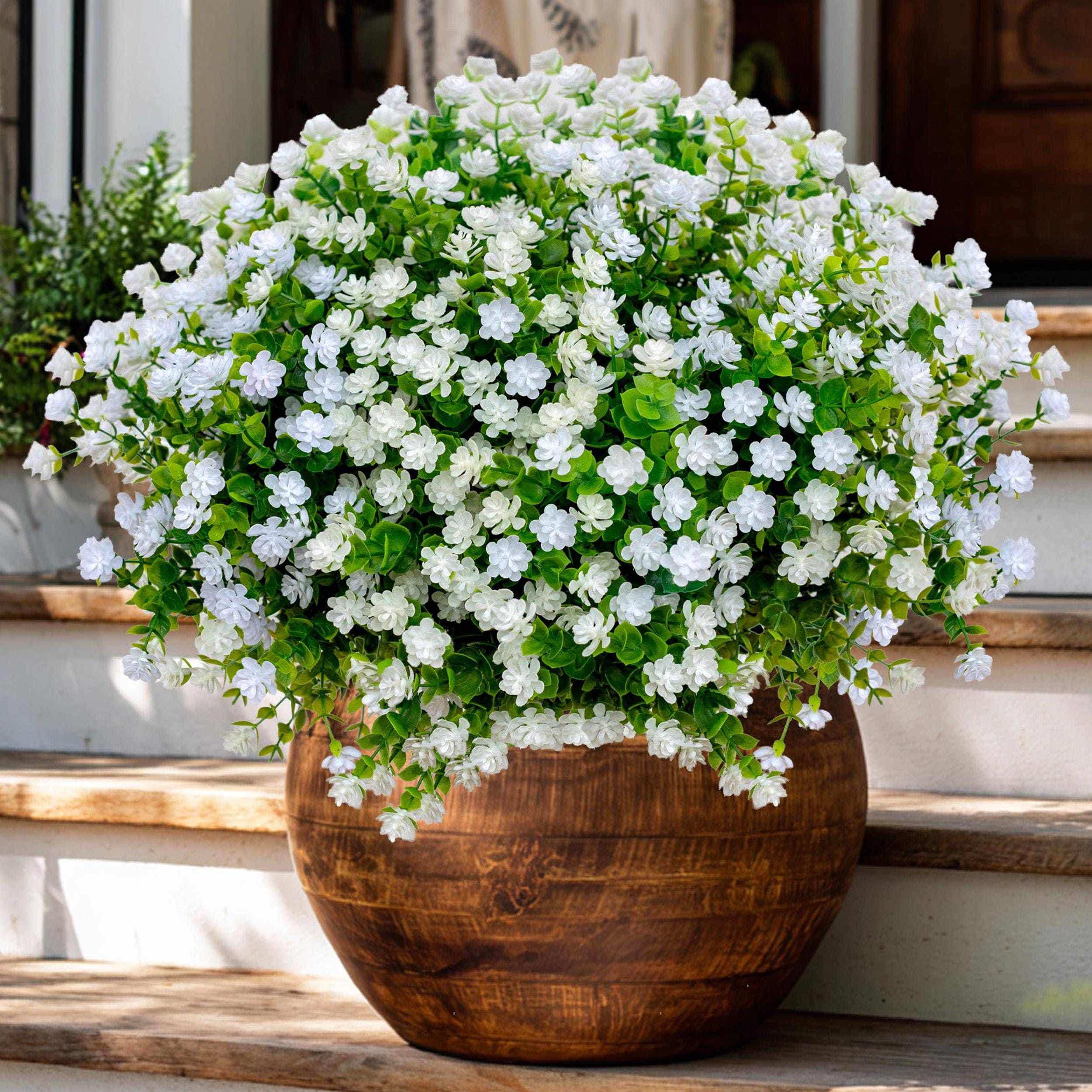 UV Resistant Artificial Flowers: 12 Bundles White Faux Outdoor Flowers