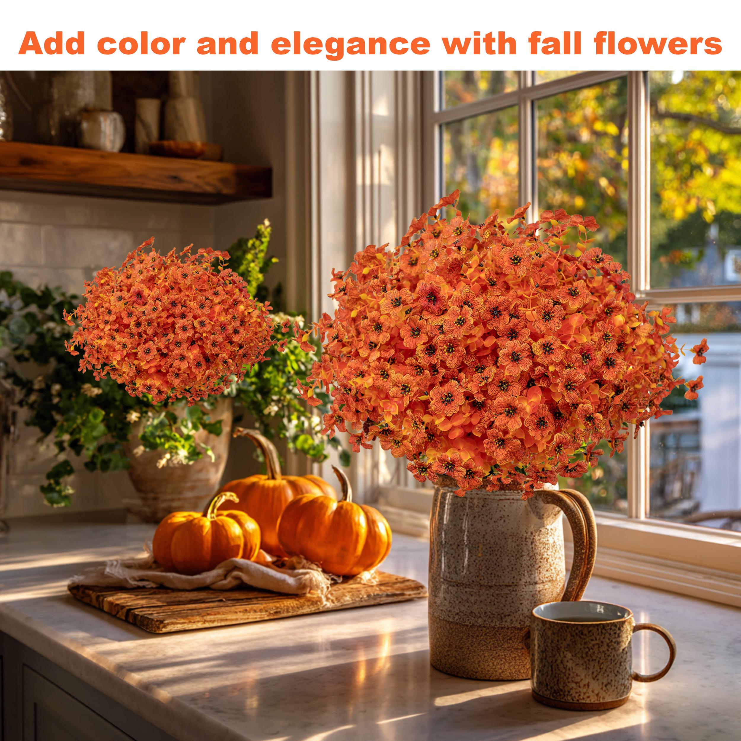 Artificial Mums Flowers: UV Resistant Orange & Yellow Fall Decor