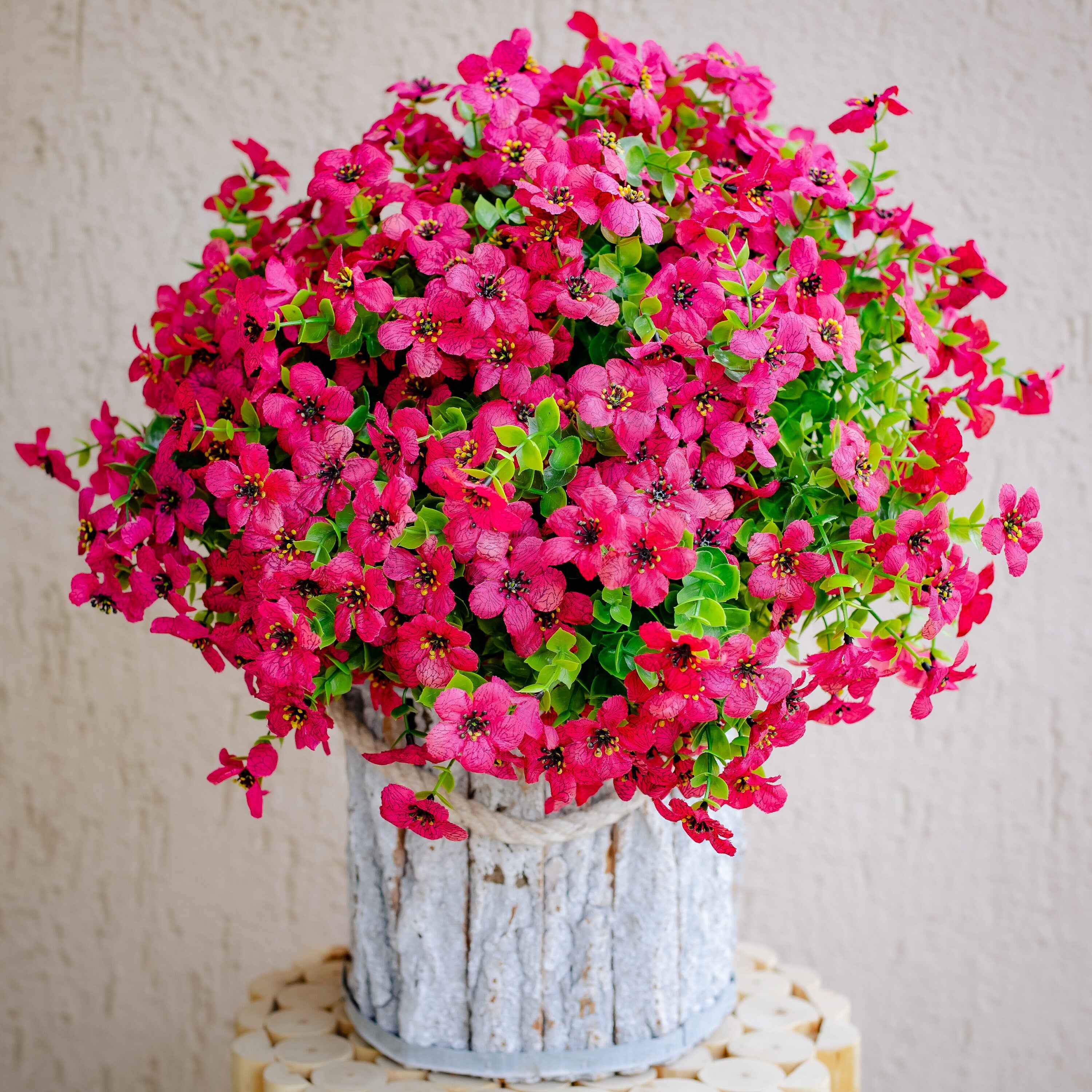 UV Resistant Red Pink Artificial Flowers: Outdoor Home Decor