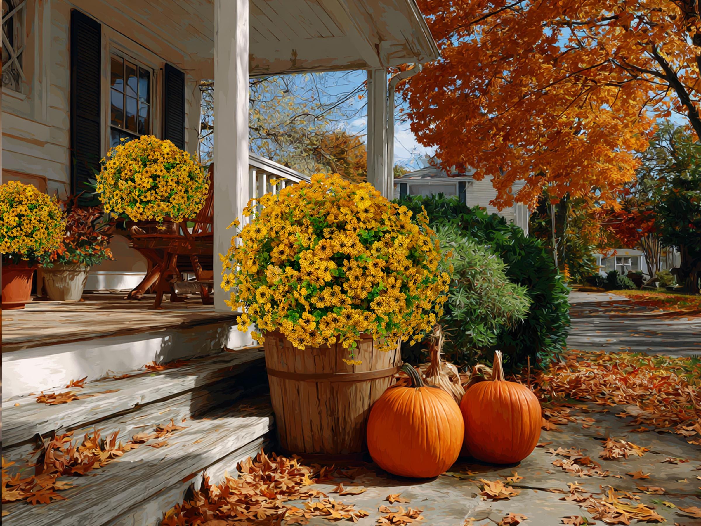 UV Resistant Artificial Yellow Mums: Outdoor Fake Flowers