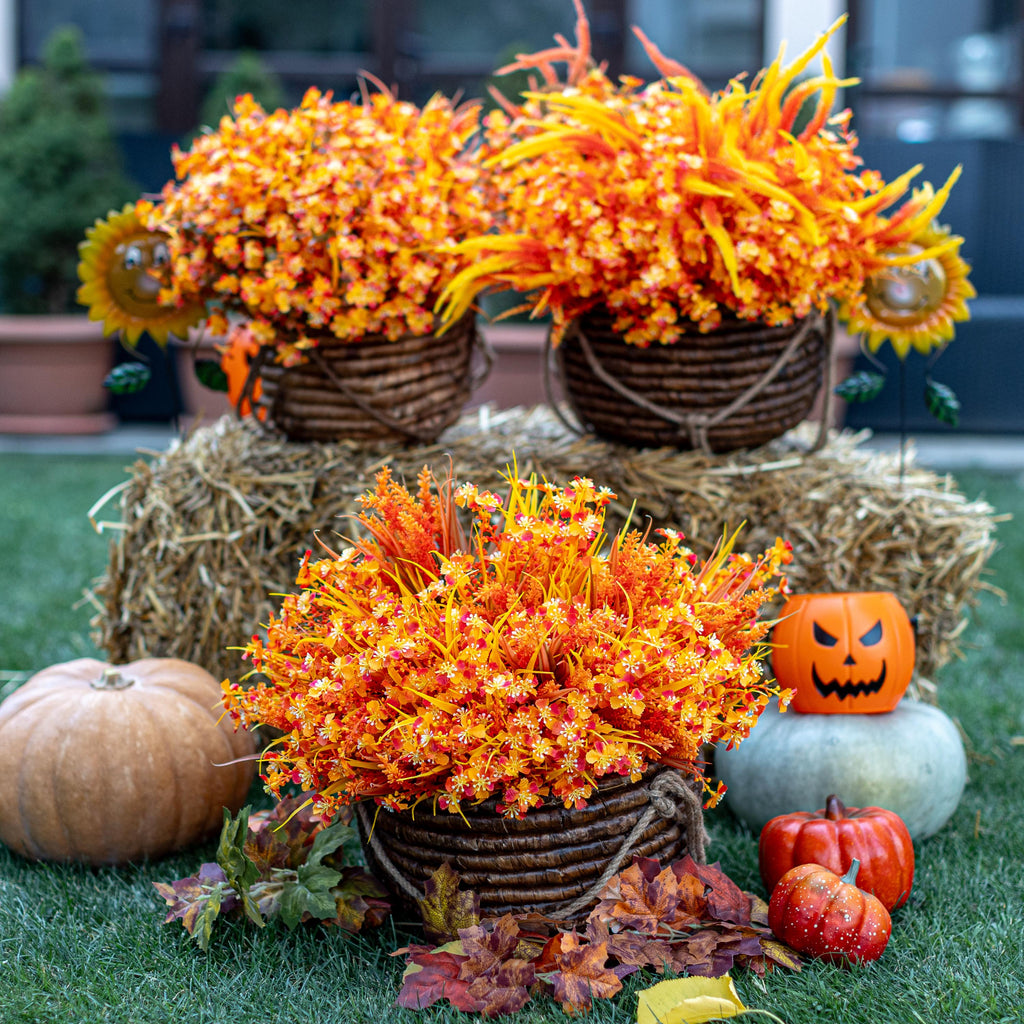 Artificial Mums Flowers: Orange & Yellow Fall Decor