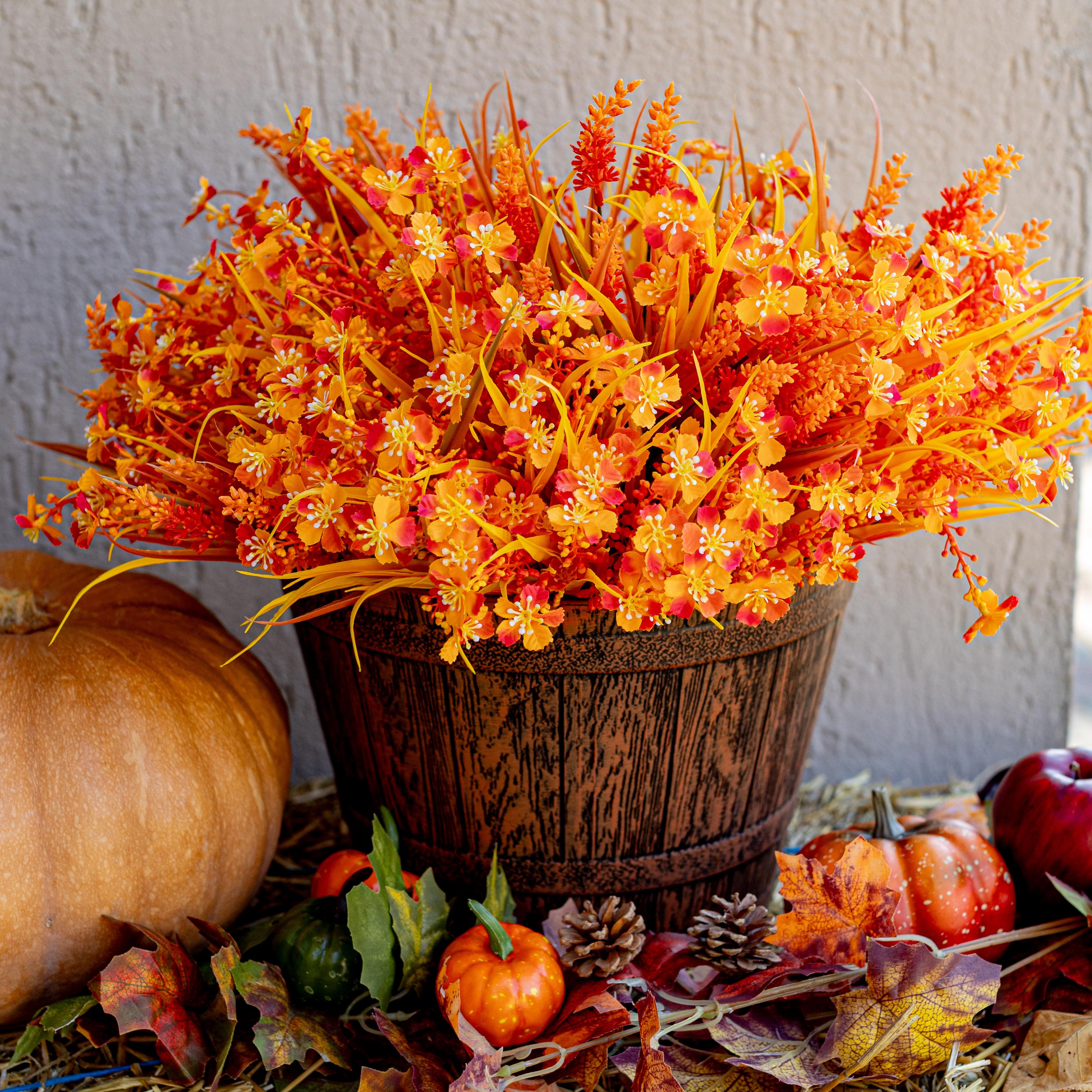 Artificial Mums Flowers: Orange & Yellow Fall Decor
