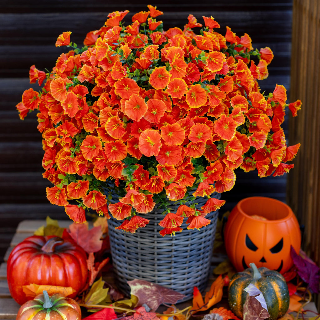 Artificial Mums Flowers: UV Resistant Outdoor Fall Decor - Orange Yellow