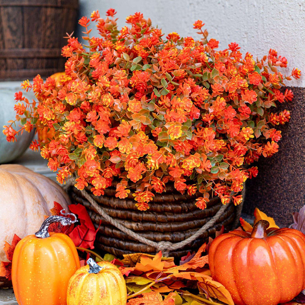 UV Resistant Artificial Mums: Orange & Green Outdoor Fake Flowers