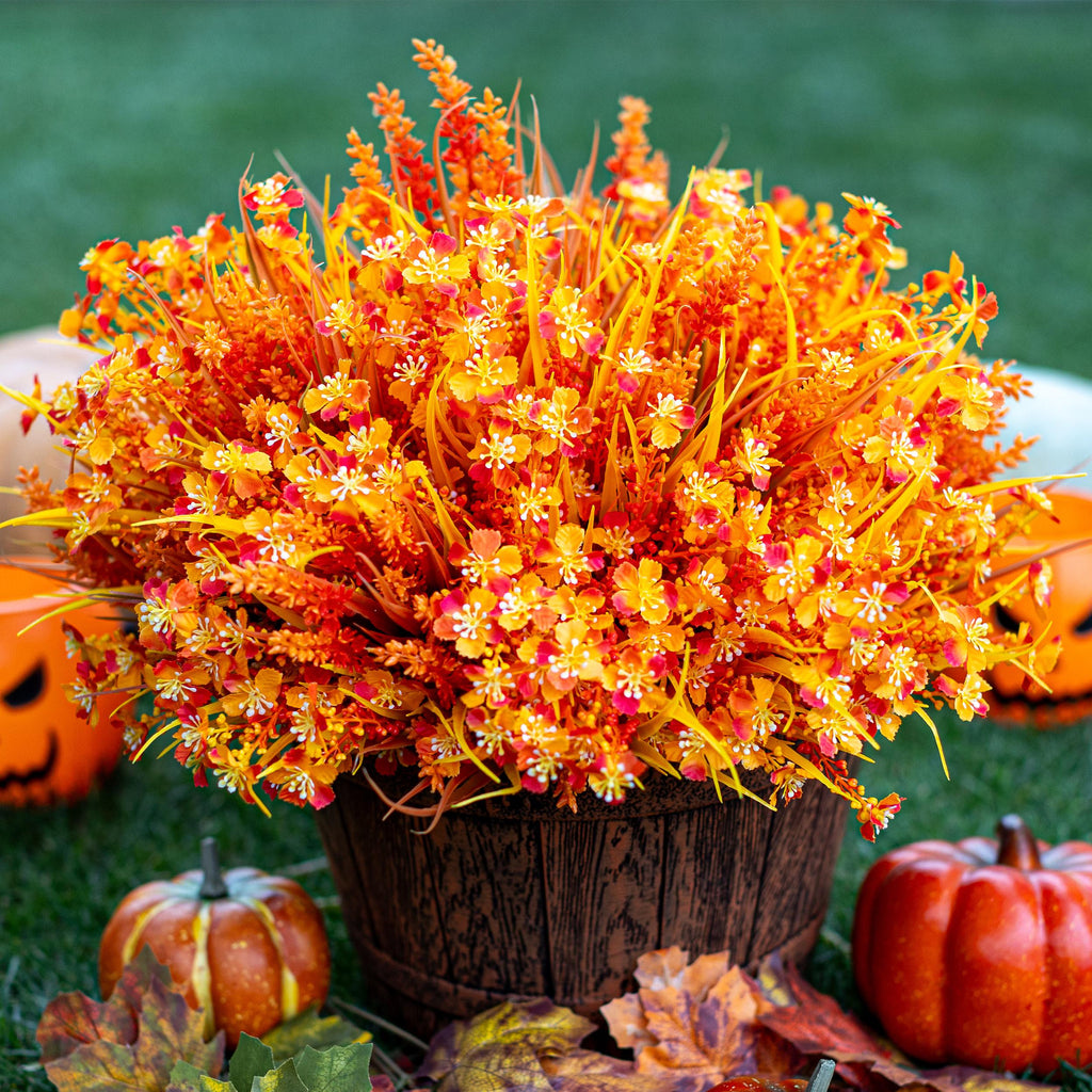 Artificial Mums Flowers: Orange & Yellow Fall Decor