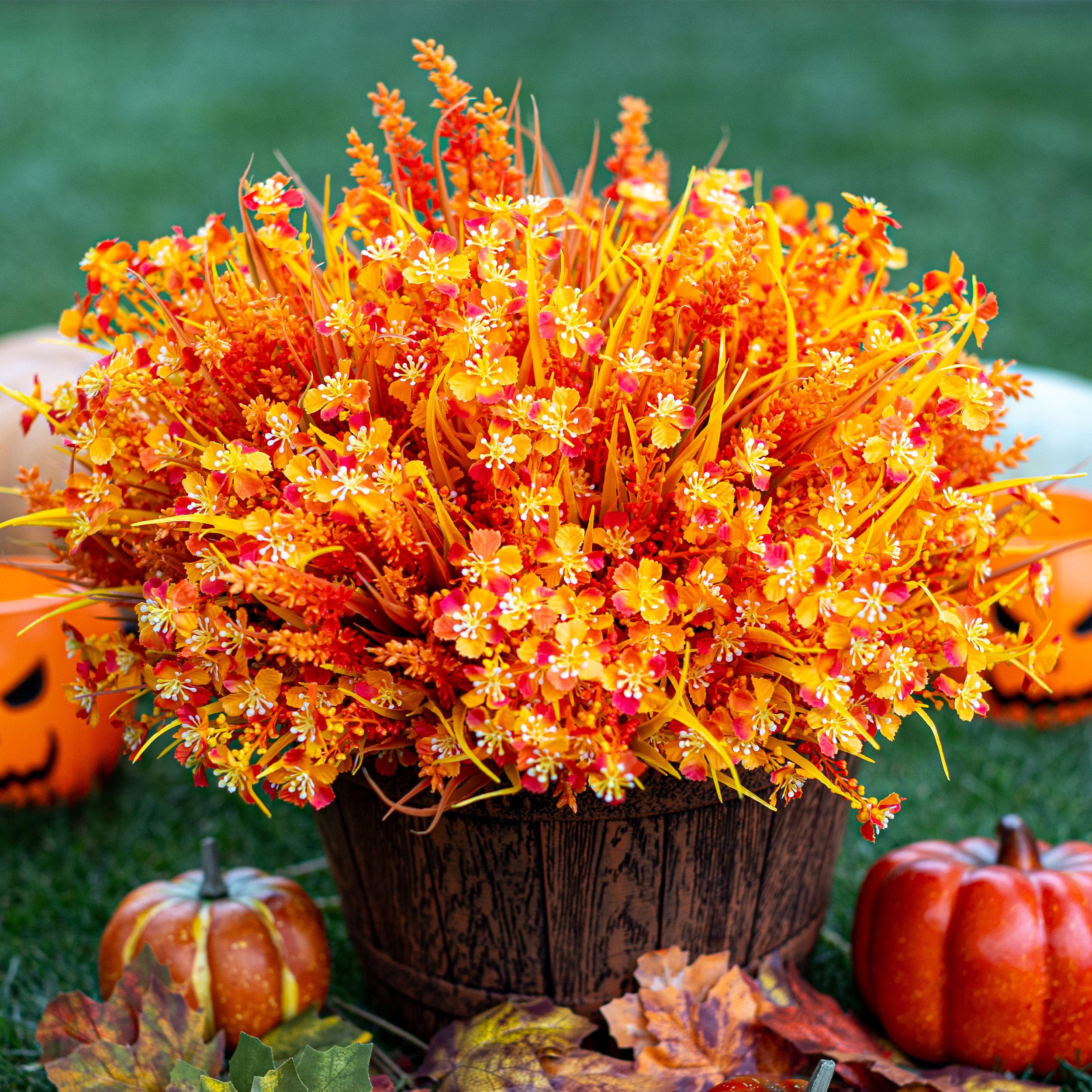Artificial Mums Flowers: Orange & Yellow Fall Decor