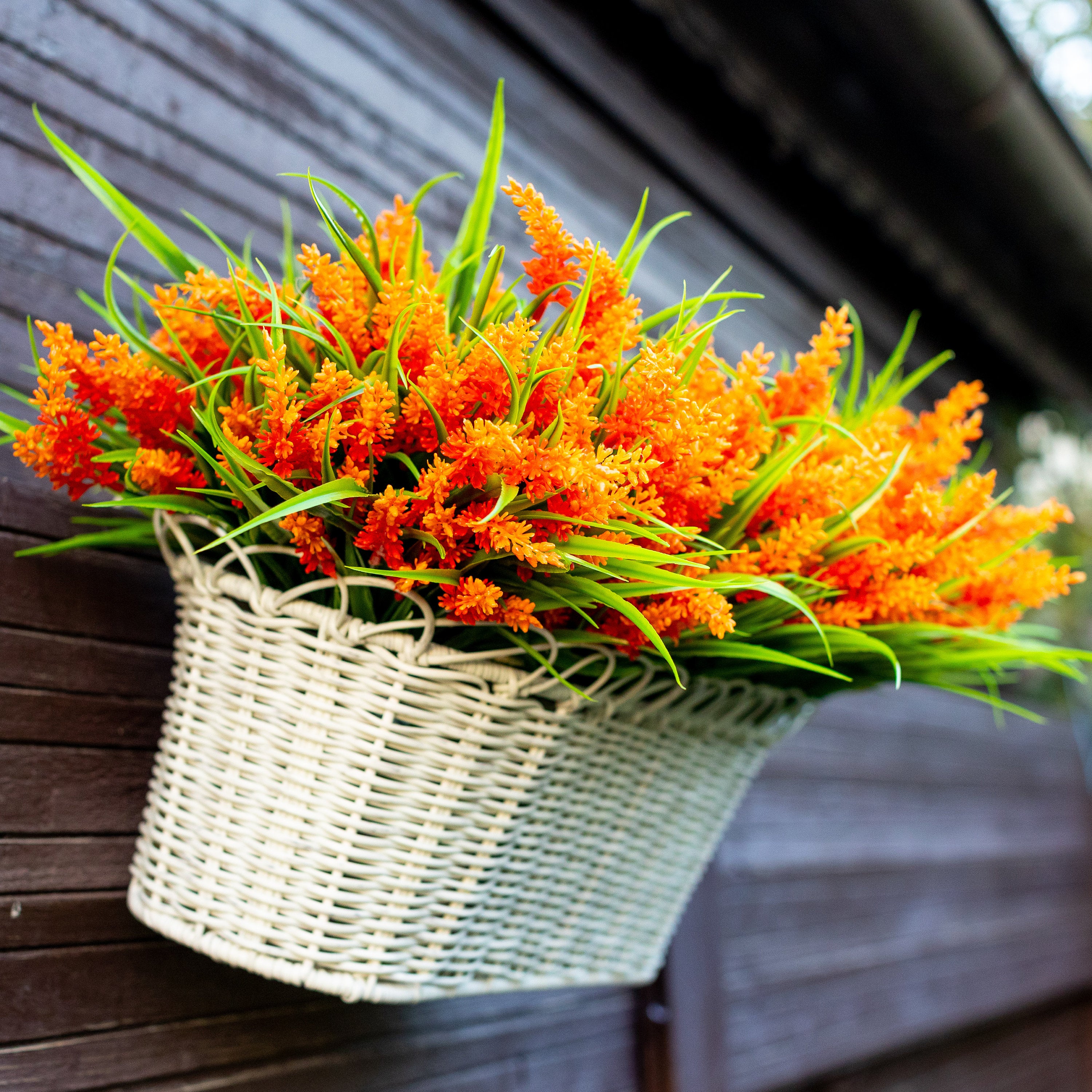 UV Resistant Red Orange Artificial Lavender: Outdoor Fake Flowers