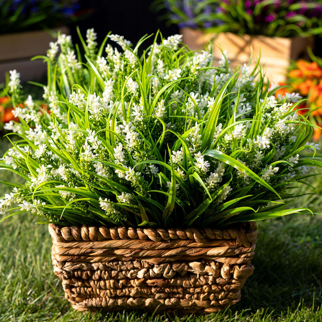 UV Resistant White Artificial Lavender: Outdoor Faux Shrubs, Wedding Decor