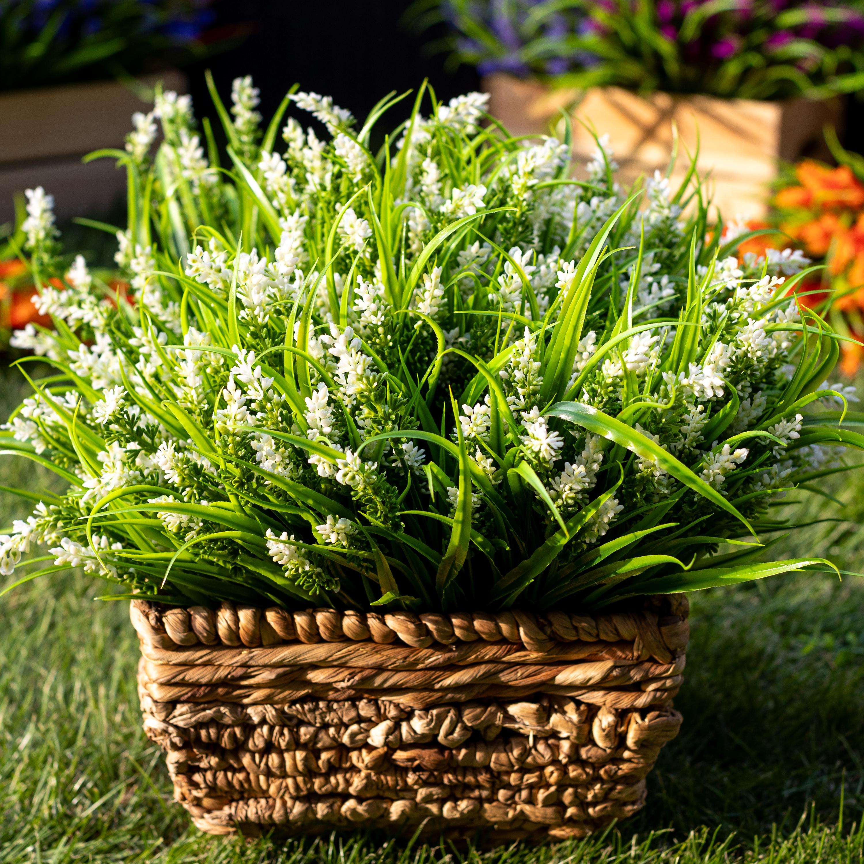 UV Resistant White Artificial Lavender: Outdoor Faux Shrubs, Wedding Decor