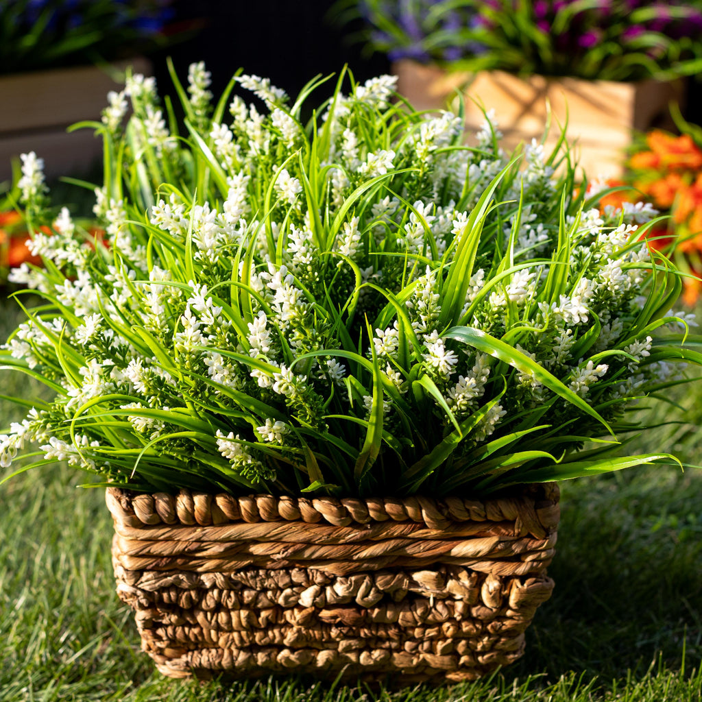 UV Resistant White Artificial Lavender: Outdoor Faux Shrubs, Wedding Decor