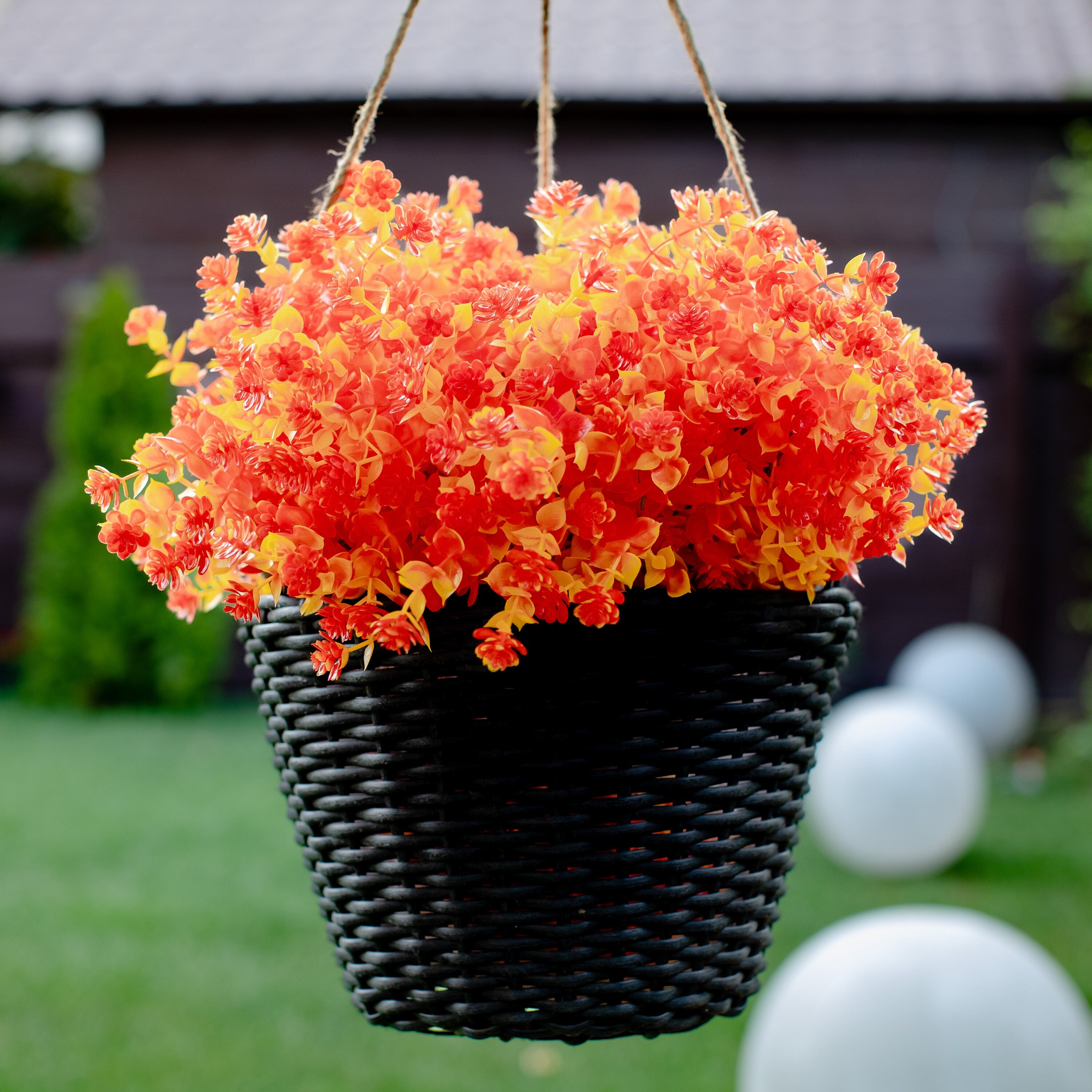 Artificial Mums Flowers: UV Resistant Orange & Yellow Outdoor Plants