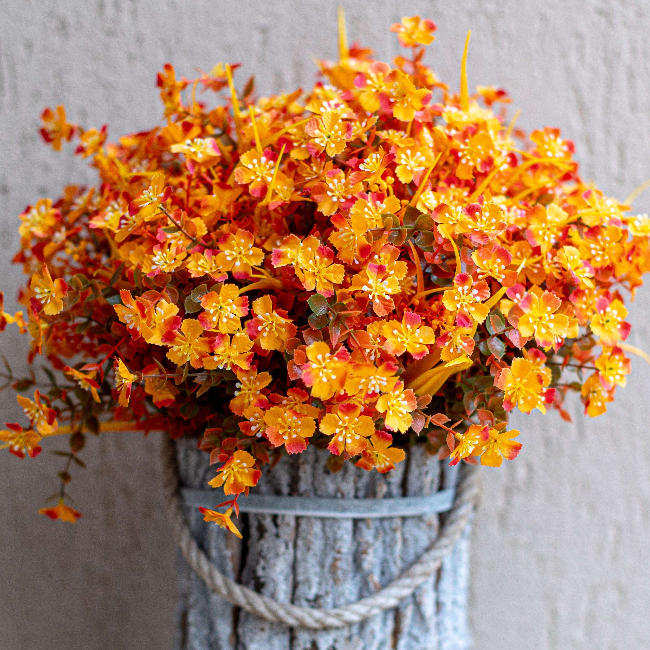 Artificial Mums Flowers: UV Resistant Orange Mixed Fall Decor - 12 Bundles