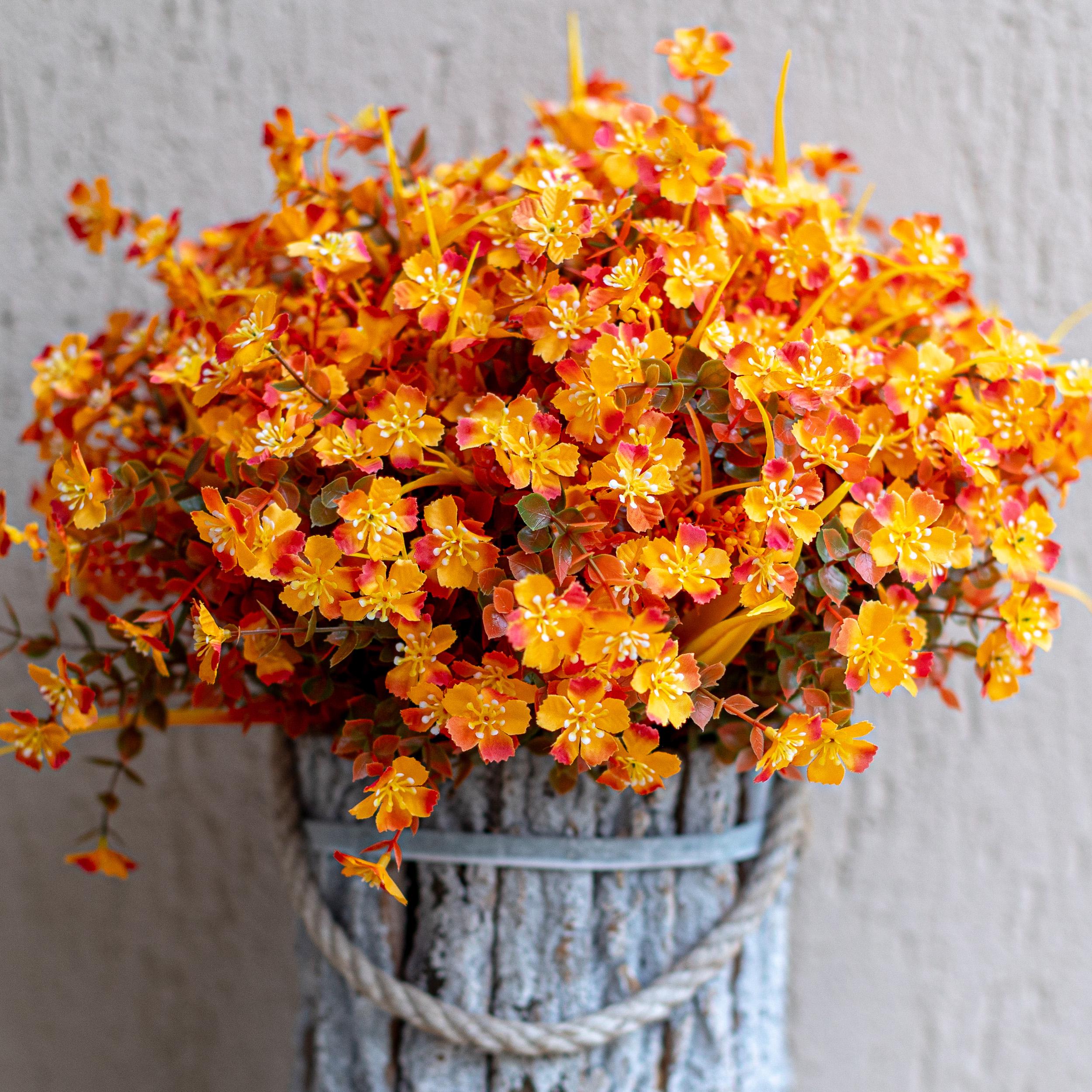 Artificial Mums Flowers: UV Resistant Orange Mixed Fall Decor - 12 Bundles