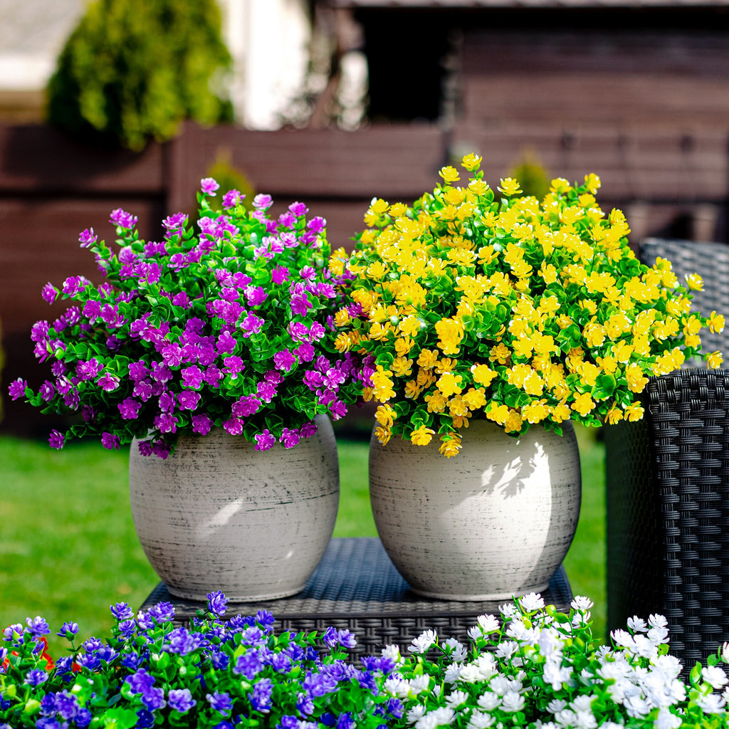 Yellow Artificial Flowers: UV Resistant Outdoor Faux Shrubs - 24 Bundles