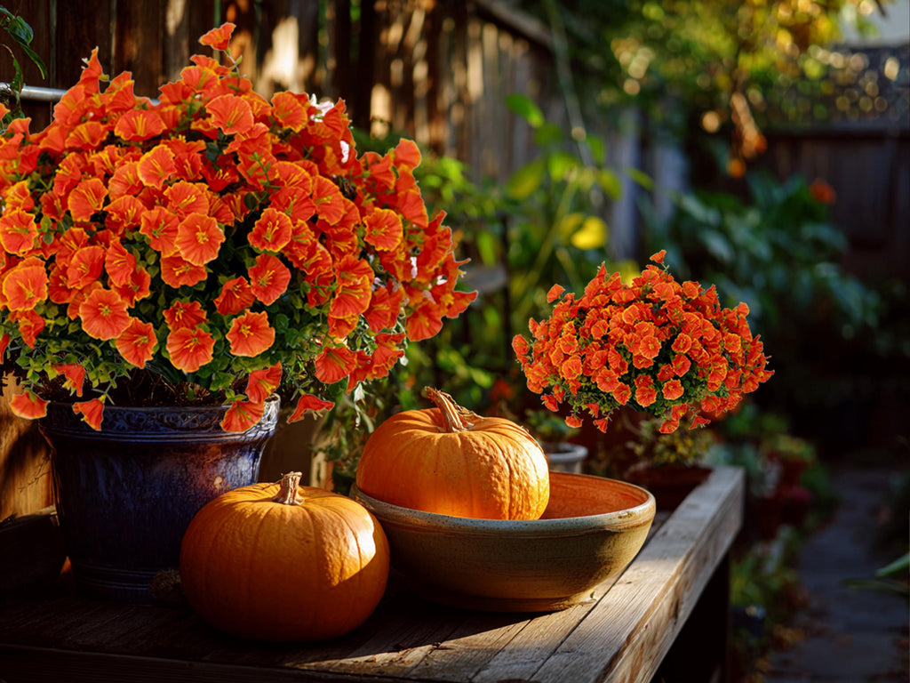 Artificial Mums Flowers: UV Resistant Outdoor Fall Decor - Orange Yellow